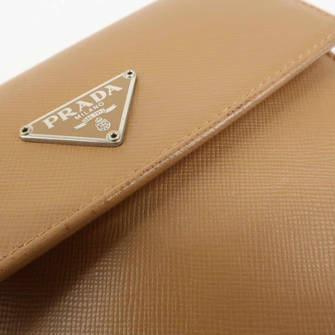 PRADA Triangle Logo Saffiano Leather Trifold Wallet Brown Used