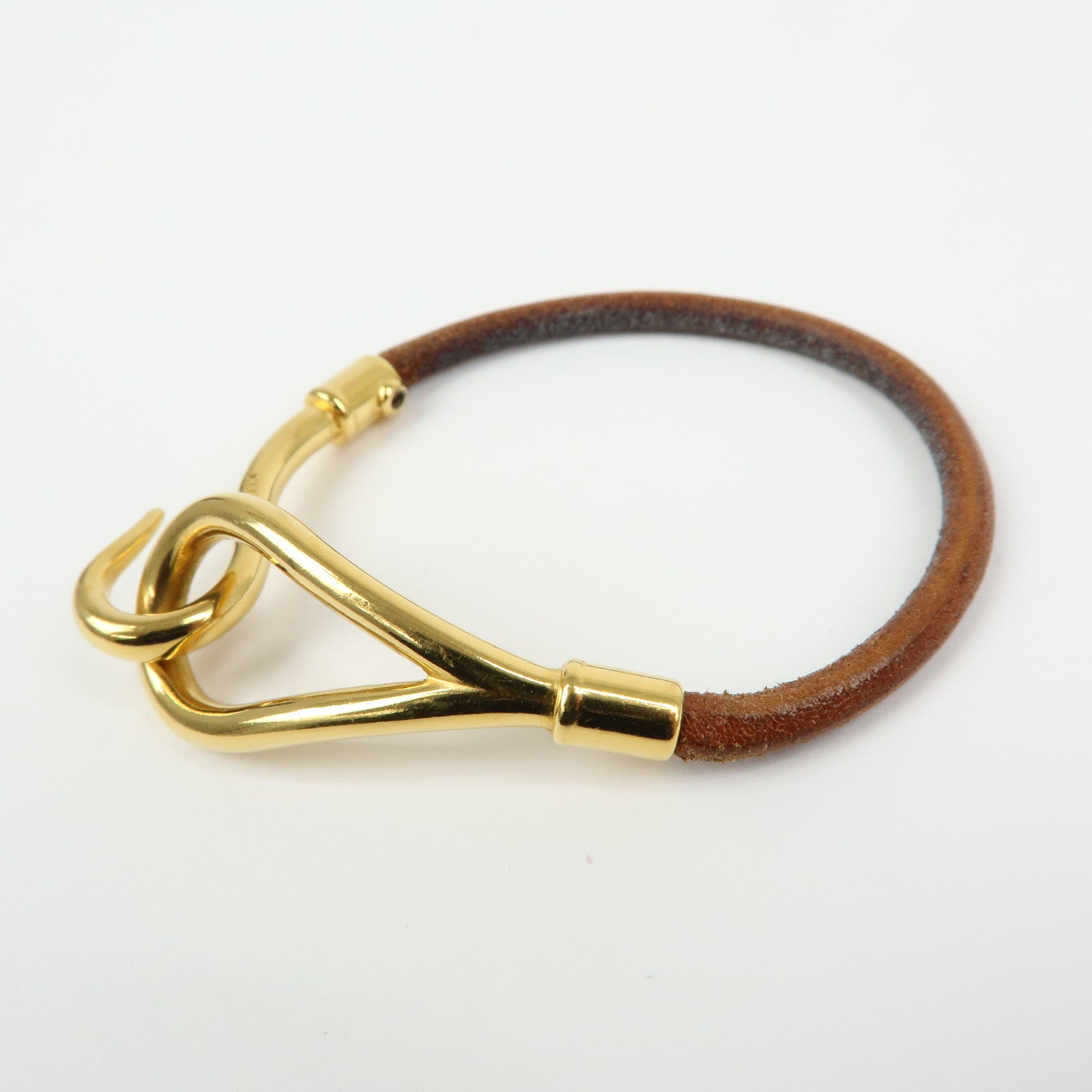 HERMES Jumbo Choker Leather Metal Bracelet Brown Gold