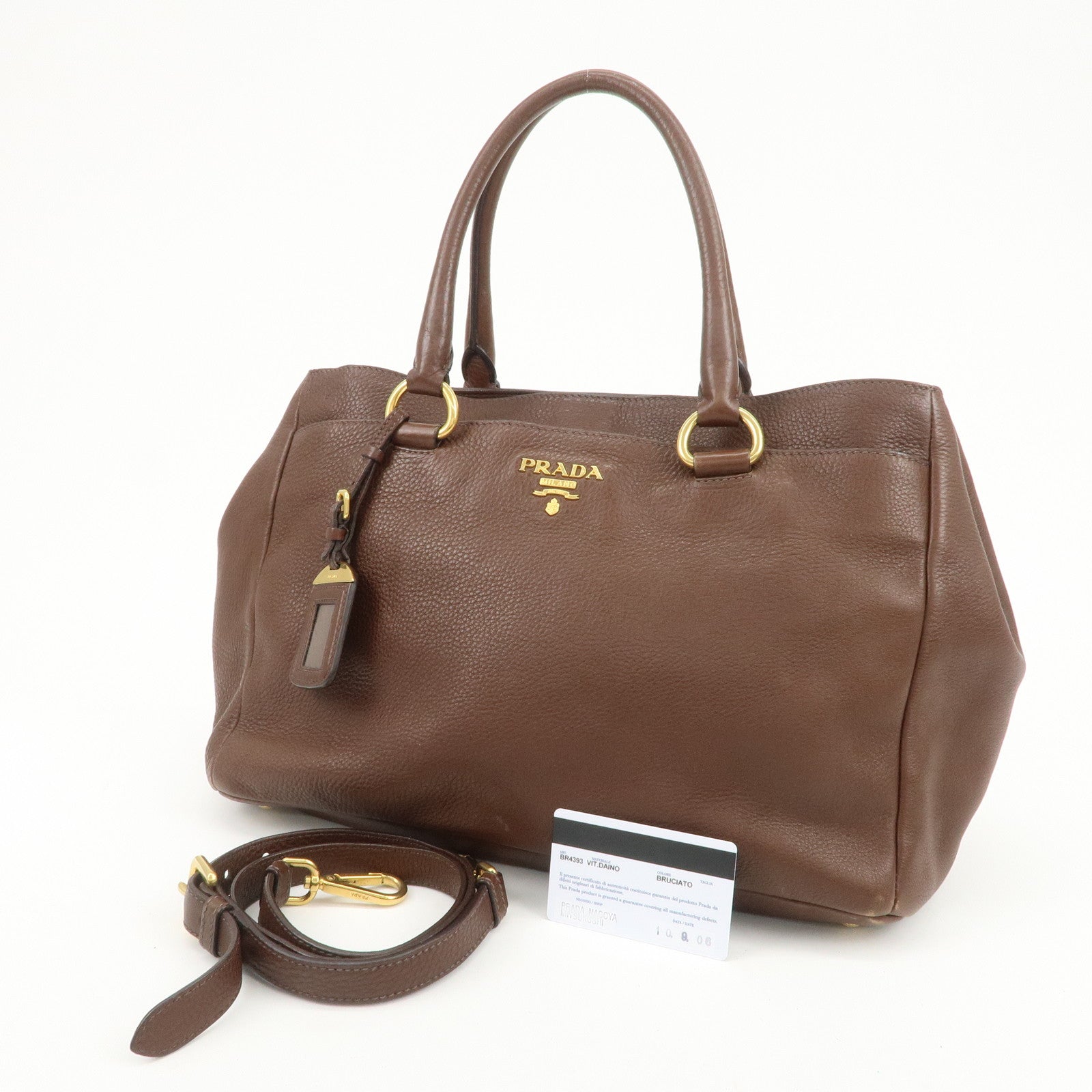 PRADA Vitello Daino Leather 2Way Shoulder Bag Tote Bag Brown BR4393