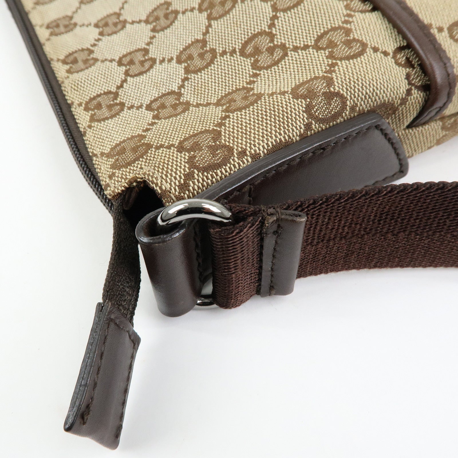 GUCCI GG Canvas Leather Shoulder Crossbody Bag Beige Brown 145857