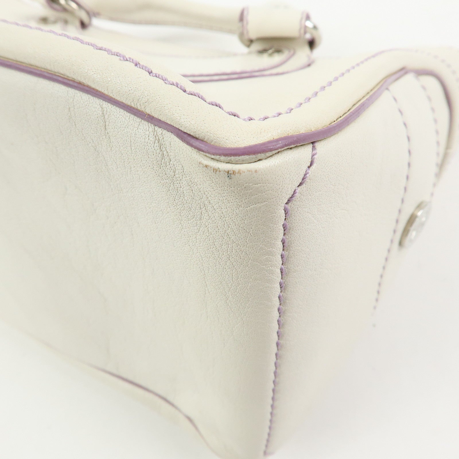 CELINE Macadam Leather Boogie Bag Hand Bag Tote Bag White Purple