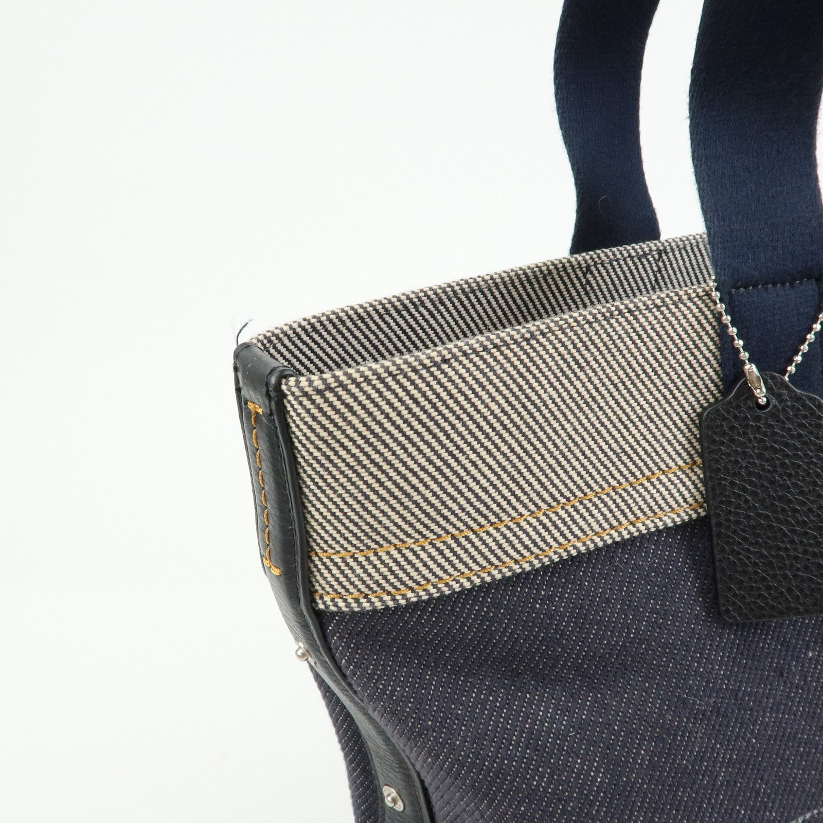 COACH Denim Leather Tote Bag Shoulder Bag Hand Bag Navy
