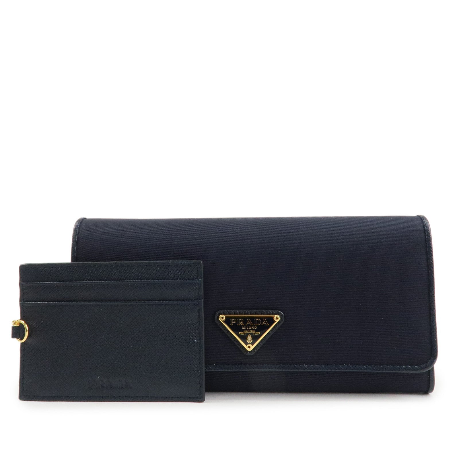 PRADA Triangle Logo Nylon Leather Bi-fold Long Wallet Navy 1MH132 Used