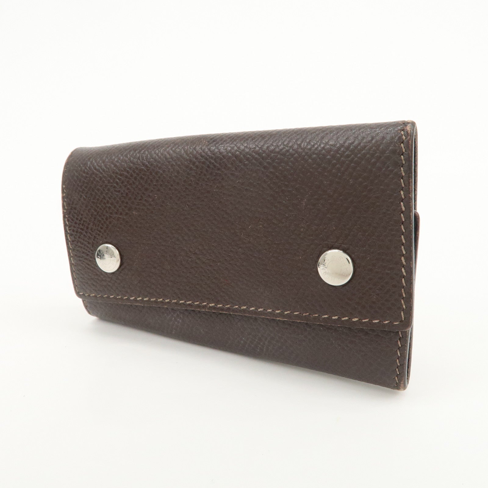 HERMES Etui Cles 4 Veau Epsom Leather L Stamped Key Case Dark Brown