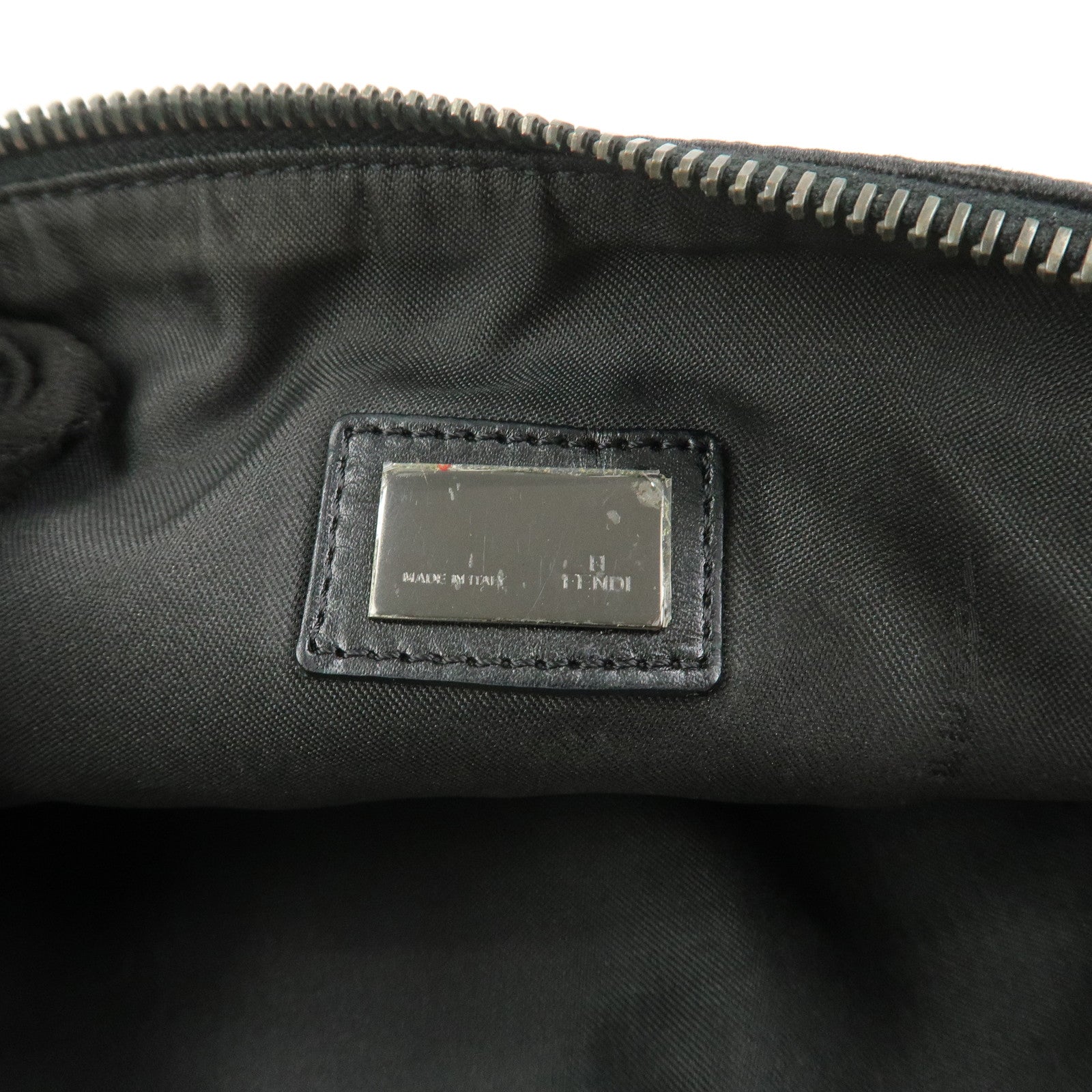 FENDI Zucchino Canvas Leather Shoulder Bag Hand Bag Black