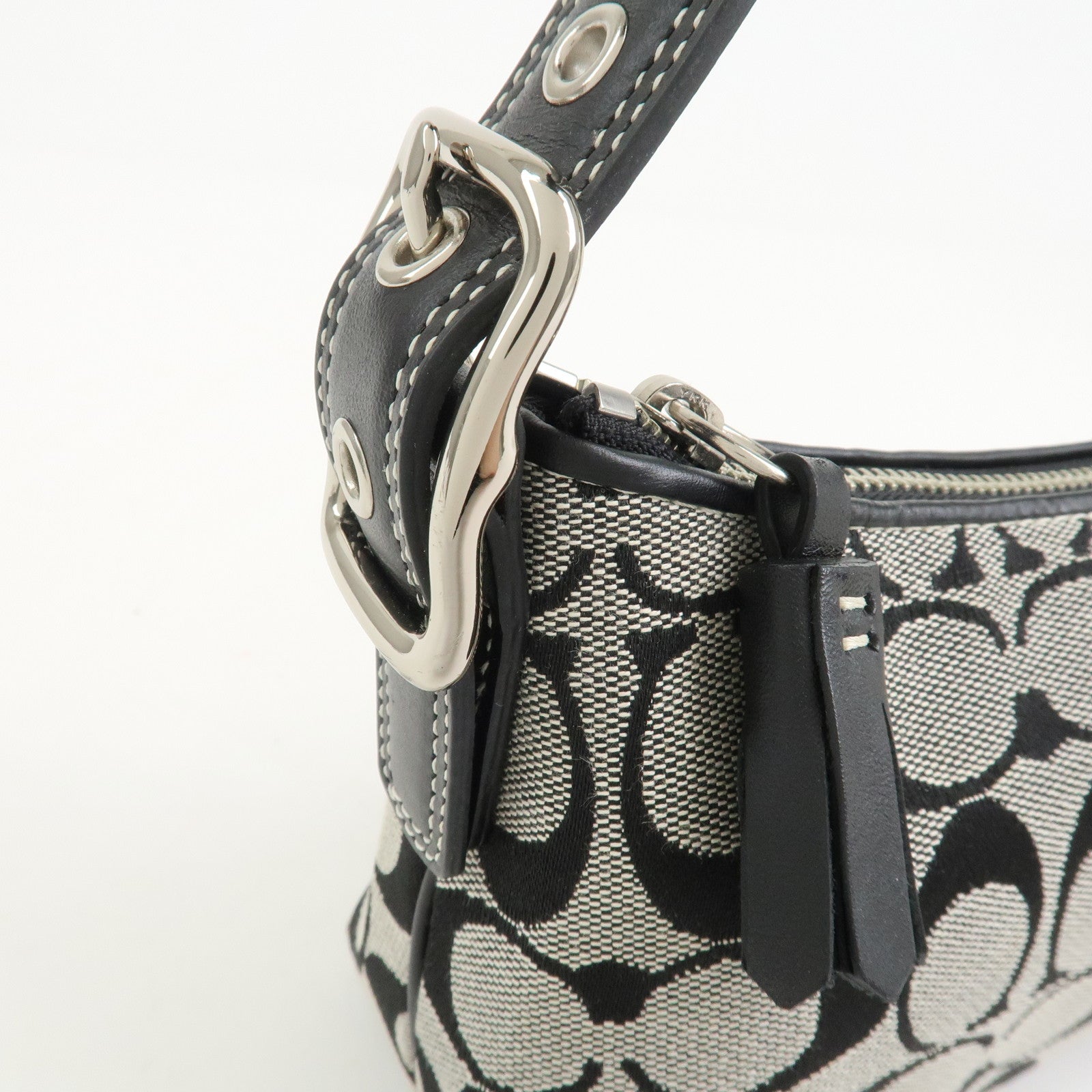 COACH Signature Logo Canvas Leather Shoulder Bag Hand Bag Black