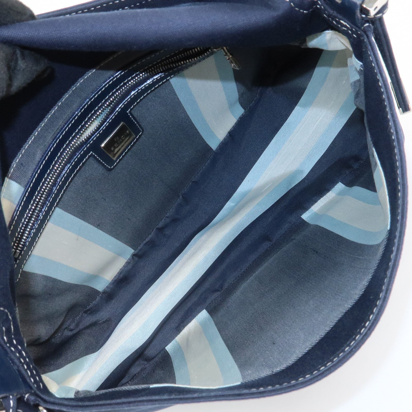FENDI Mamma Baguette Canvas Shoulder Bag Hand Bag Navy 26325