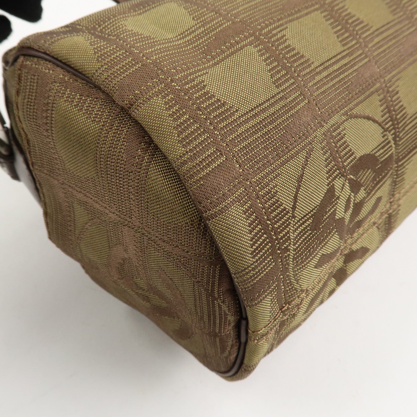 CHANEL New Travel Line Nylon Jacquard Shoulder Bag Khaki Used