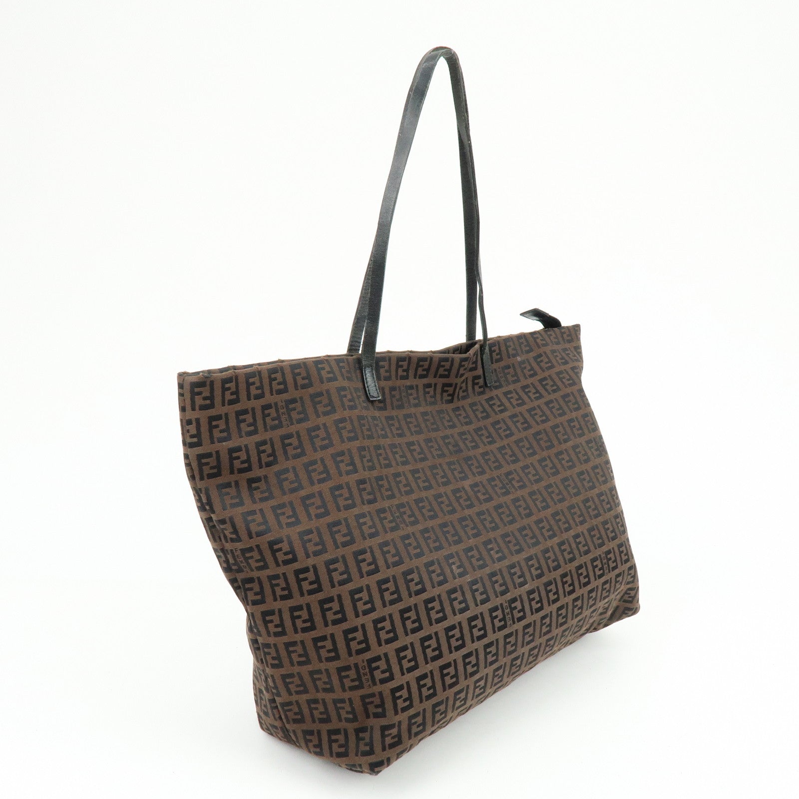 FENDI Zucchino Canvas Leather Tote Bag Shoulder Bag Brown 8BH025