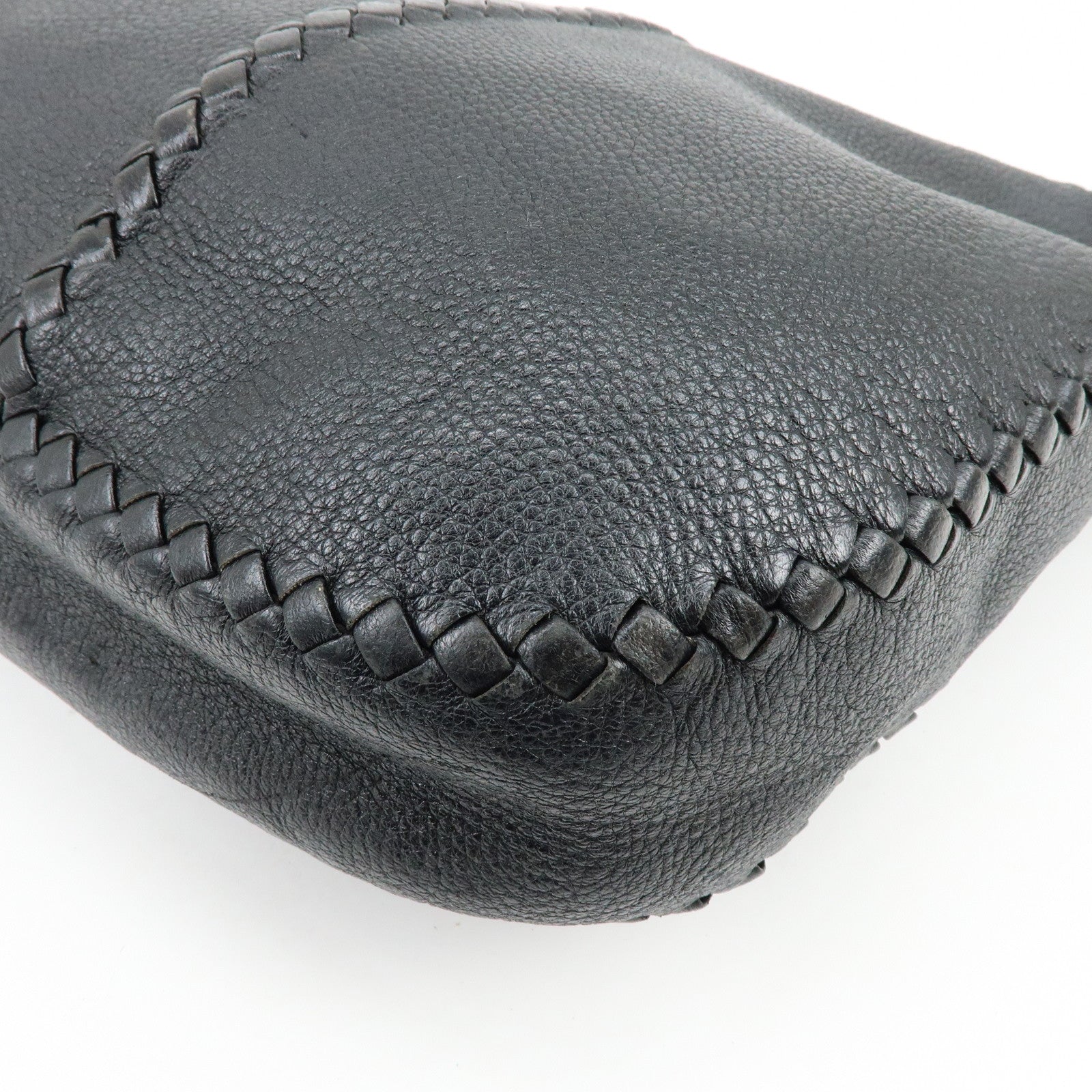 BOTTEGA VENETA Cervo Leather Shoulder Bag Hand Bag Black