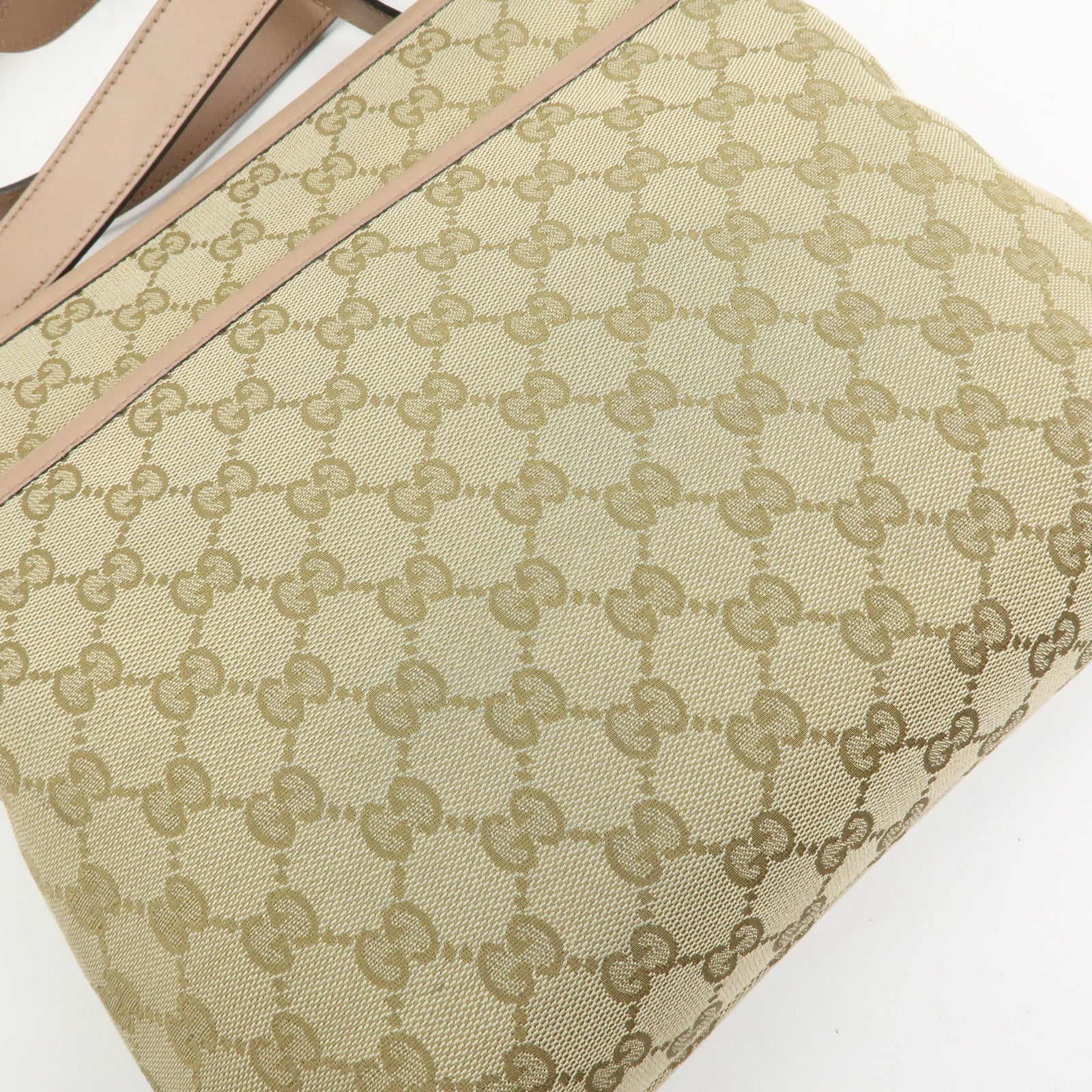 GUCCI GG Canvas Leather Shoulder Crossbody Bag Beige Pink 388924