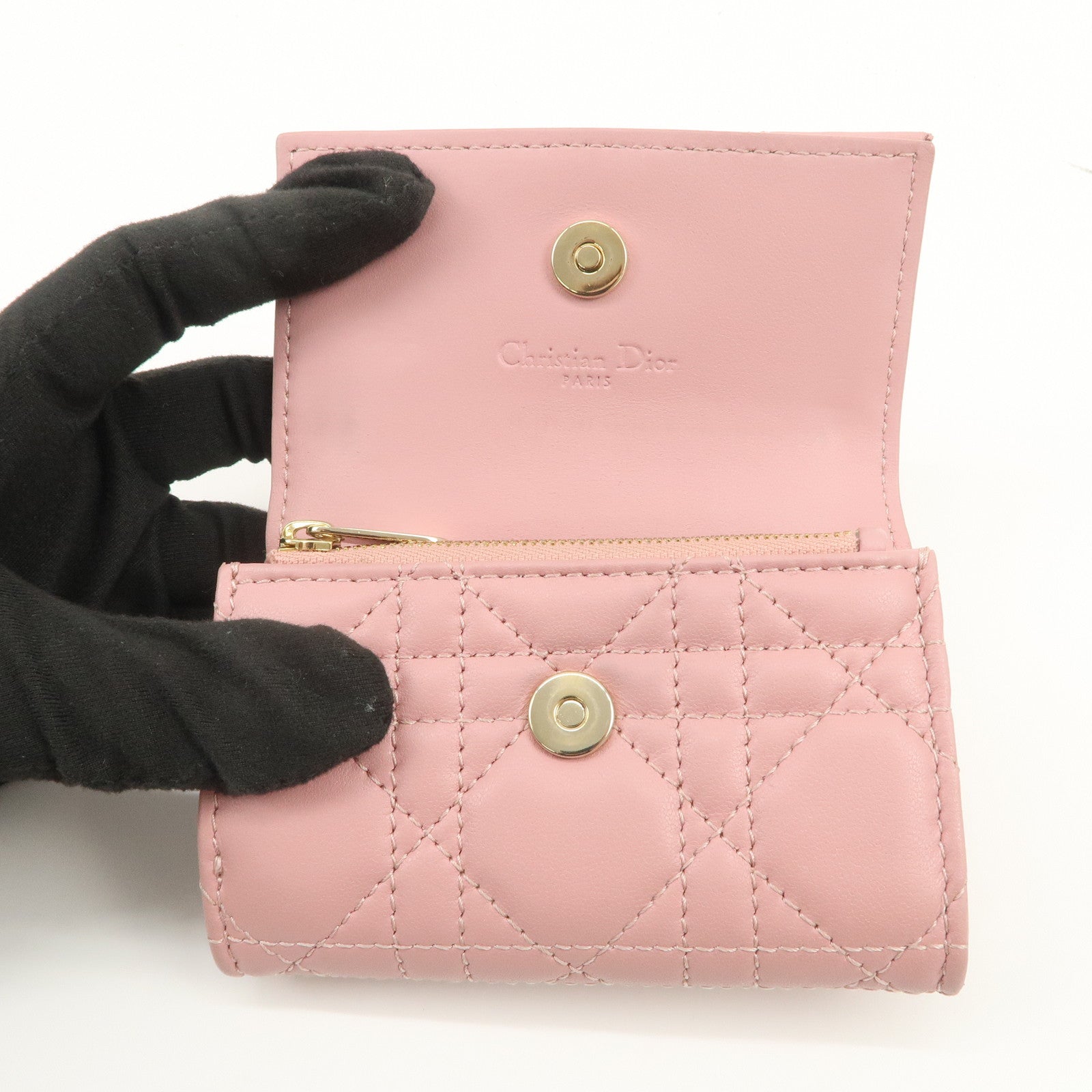 Christian Dior Canage Leather Bi-fold Compact Wallet Pink