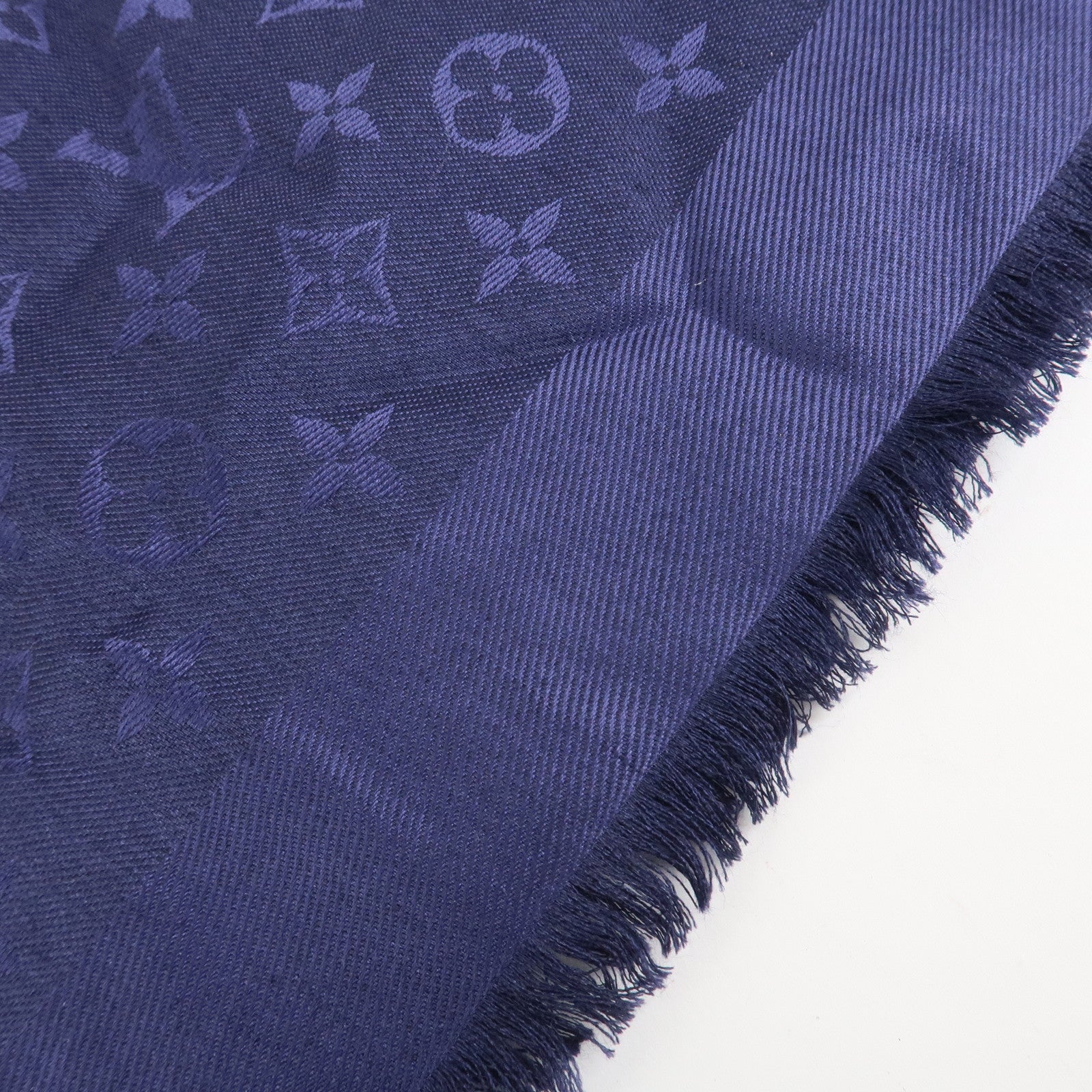 Louis Vuitton Monogram Silk Wool Scarf Shawl Bleu Nuit M72412