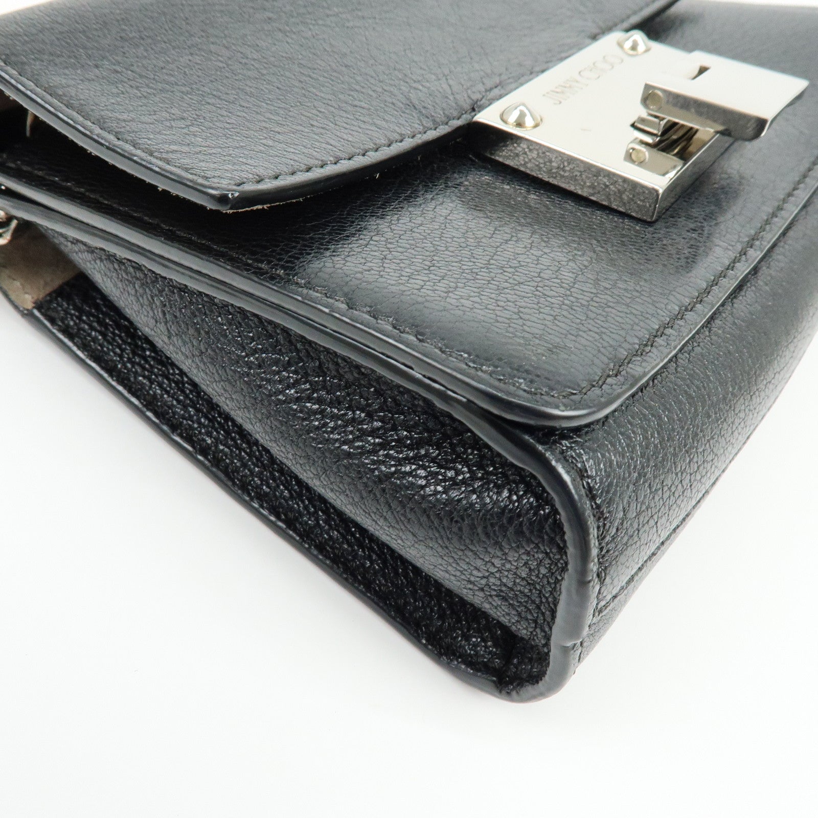 JIMMY CHOO REBEL BAG Leather Chain Shoulder Bag Crossbody Bag Black