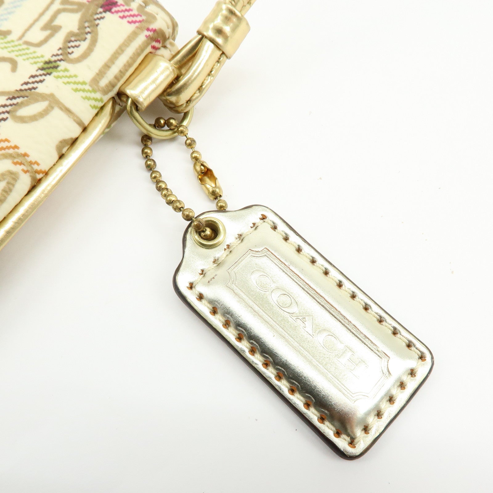 COACH Poppy Set of 2 PVC Leather Coin Purse Pouch Beige Gold Black