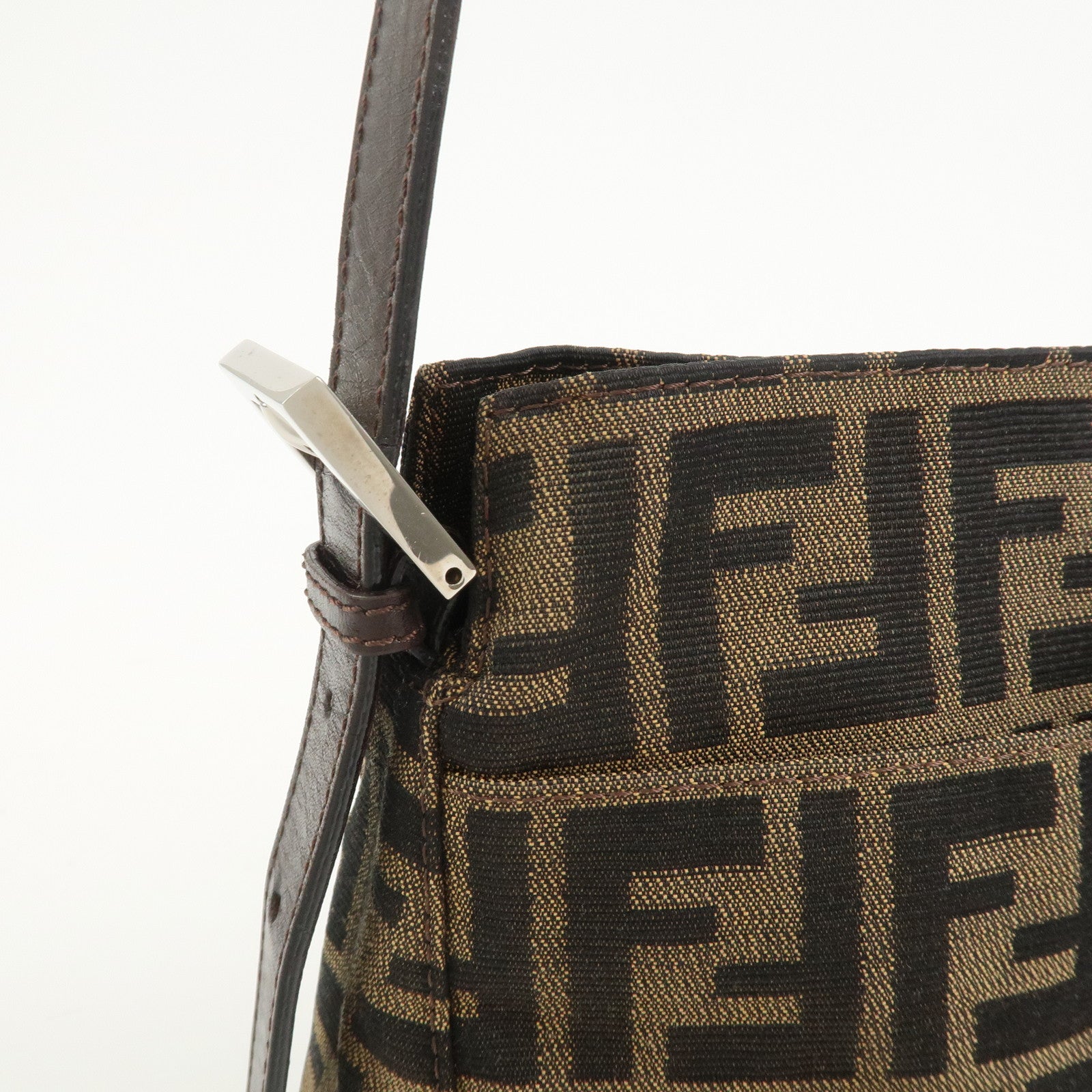 FENDI Zucca Canvas Leather Shoulder Bag Black Brown 21452656609