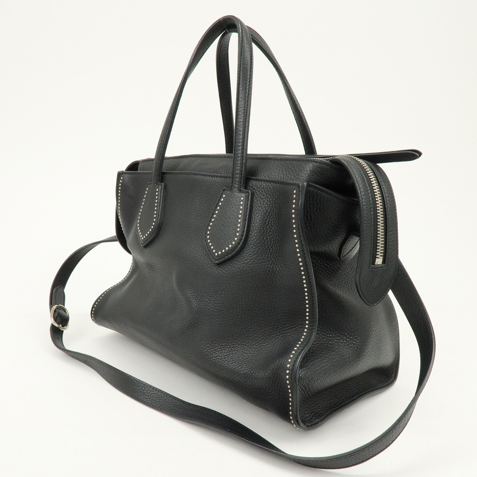 GUCCI Calf Leather Studs 2Way Hand Bag Shoulder Bag Black 370822