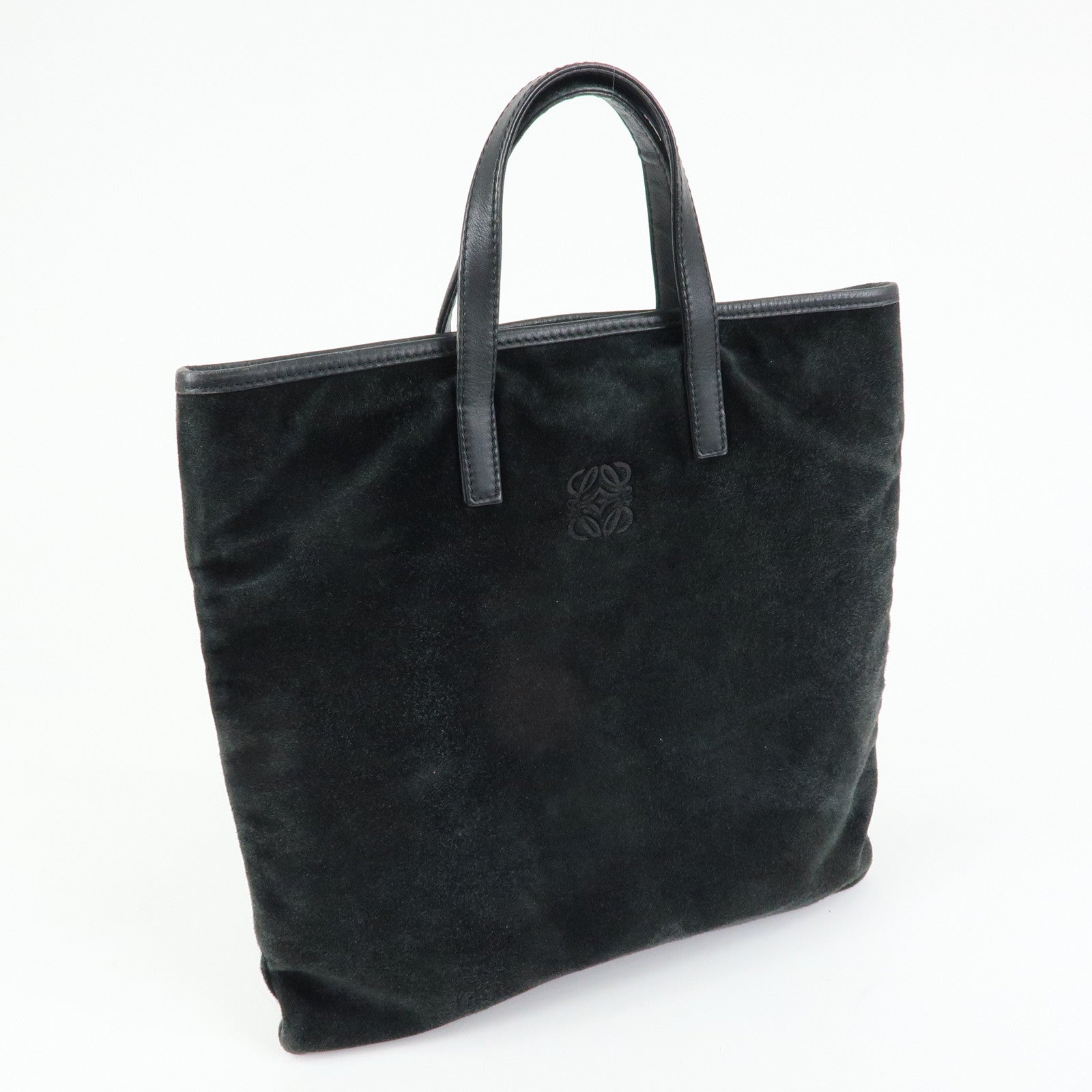 LOEWE Anagram Suede Leather Hand Bag Tote Bag Black