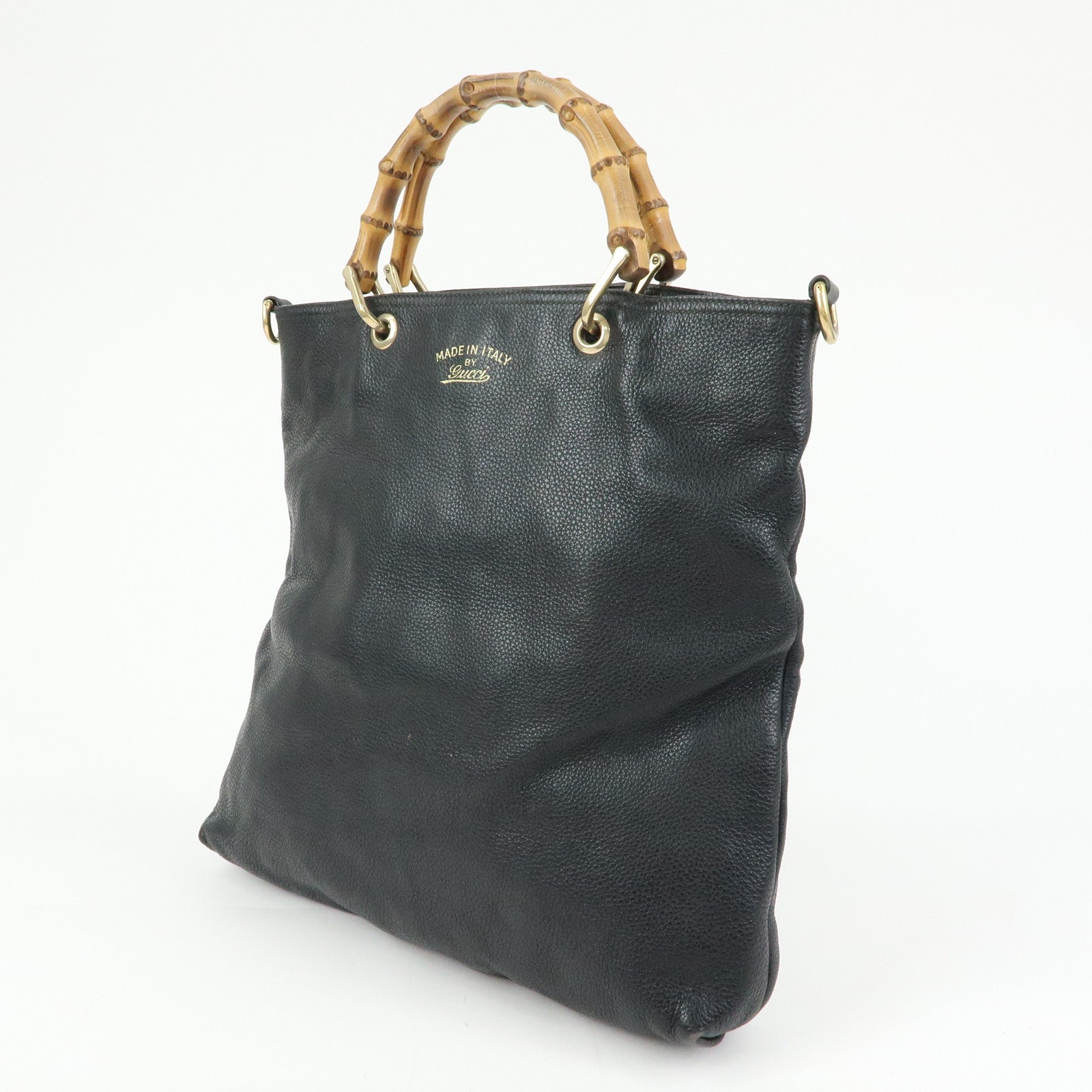 GUCCI Bamboo Shopper Leather 2Way Bag Tote Bag Black 323663