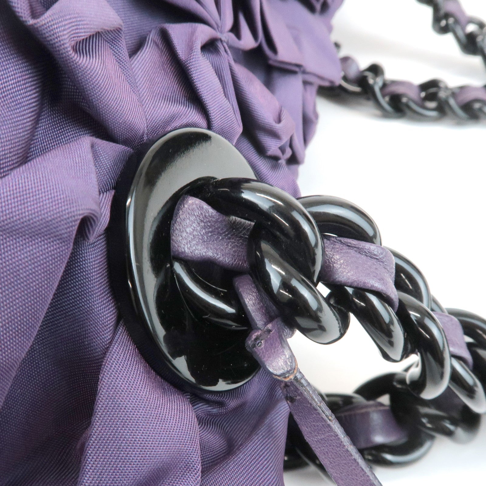 PRADA Triangle Logo Leather Nylon Tote Bag Shoulder Bag Purple Used