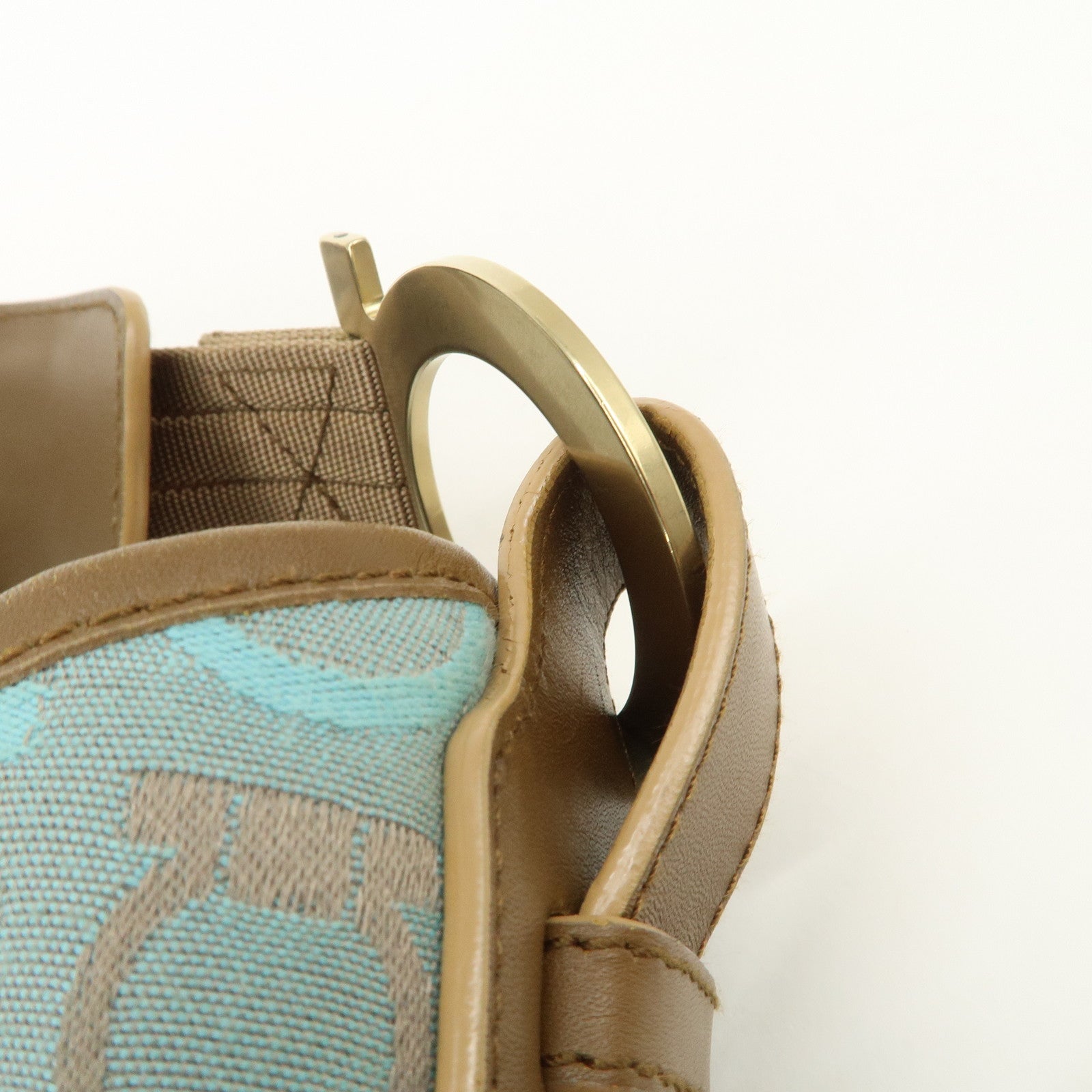 Ferragamo Gancini Canvas Leather Shoulder Bag Light Blue Brown