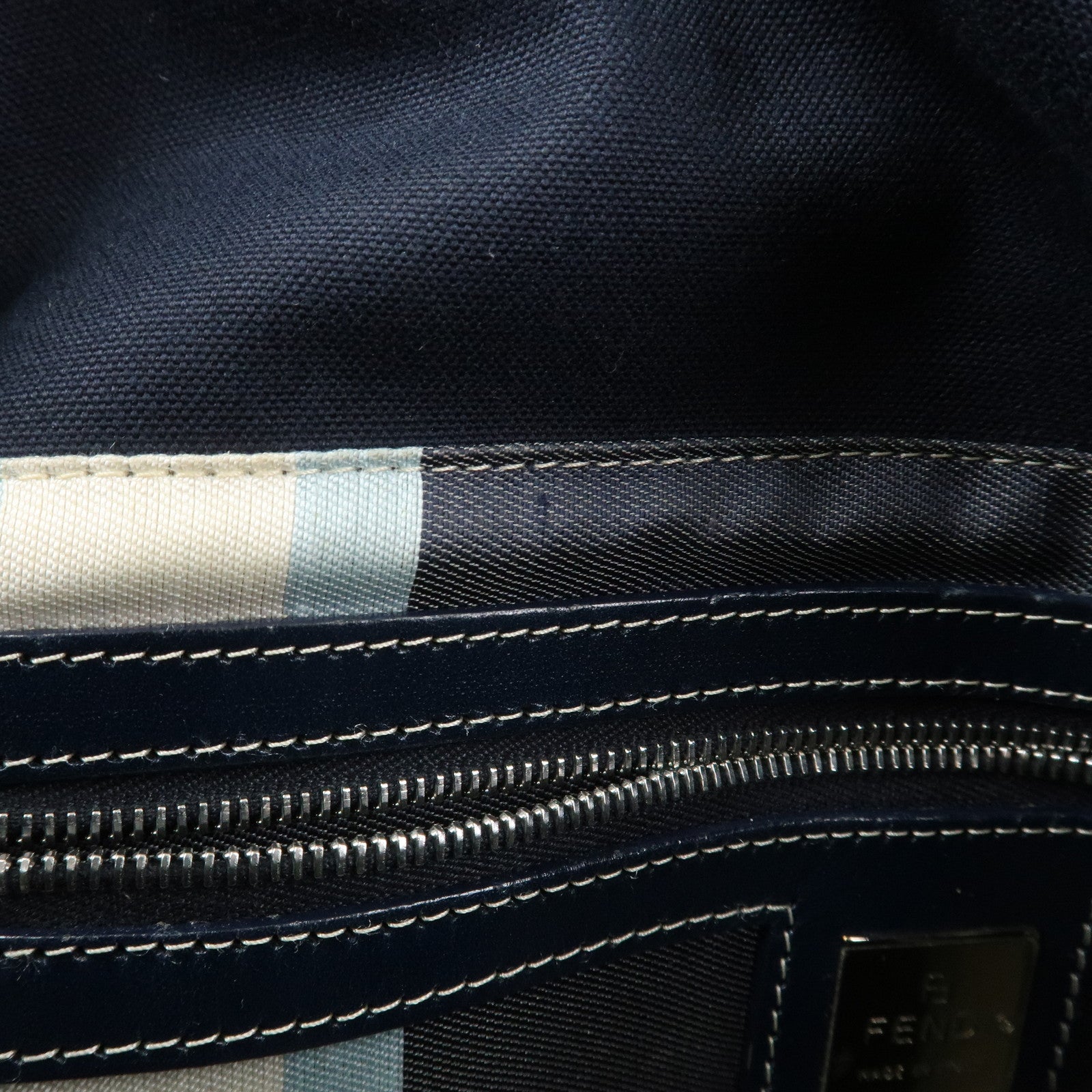 FENDI Mamma Baguette Canvas Shoulder Bag Hand Bag Navy 26325