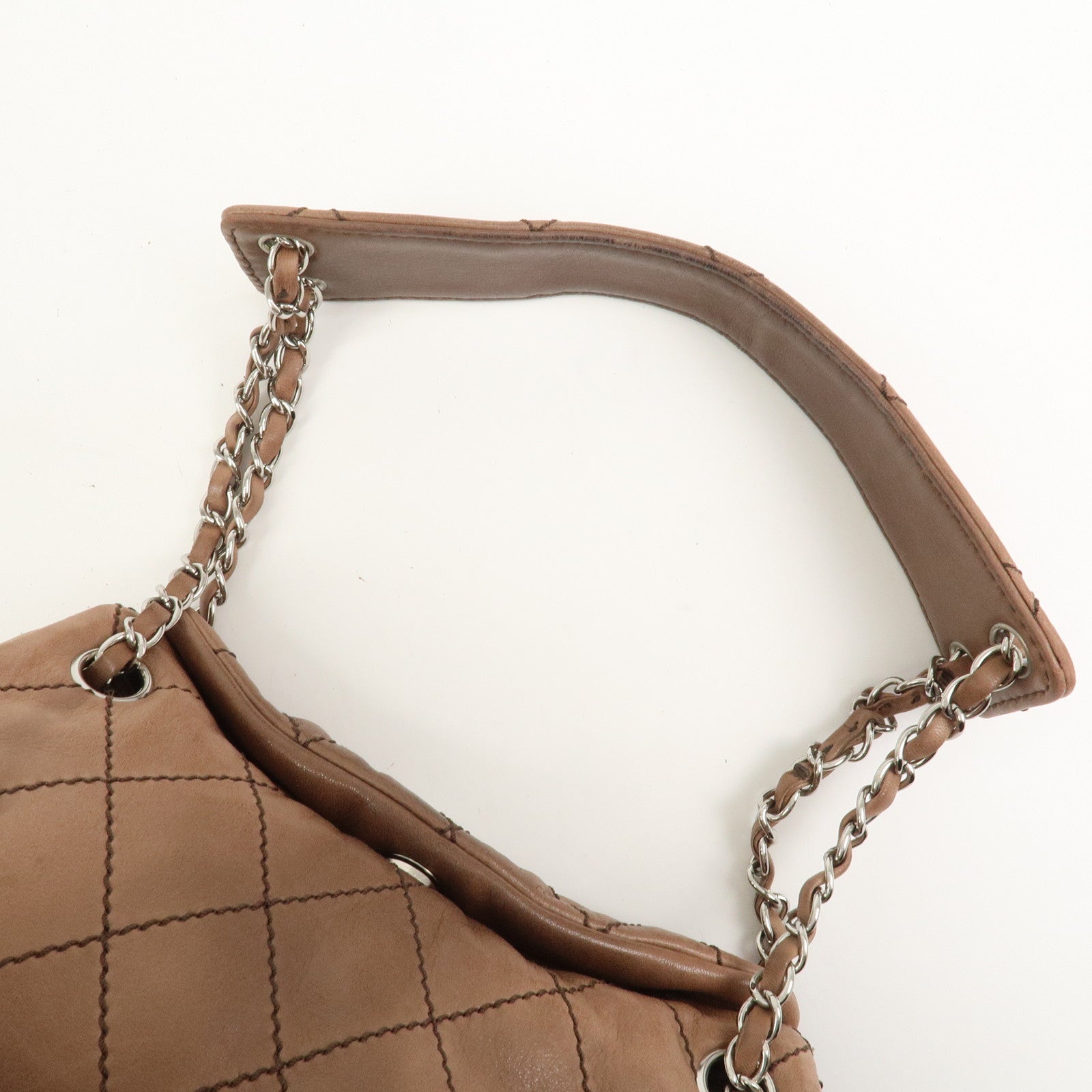 CHANEL Wild Stitch COCO Mark Lamb Skin Shoulder Bag Pink Beige