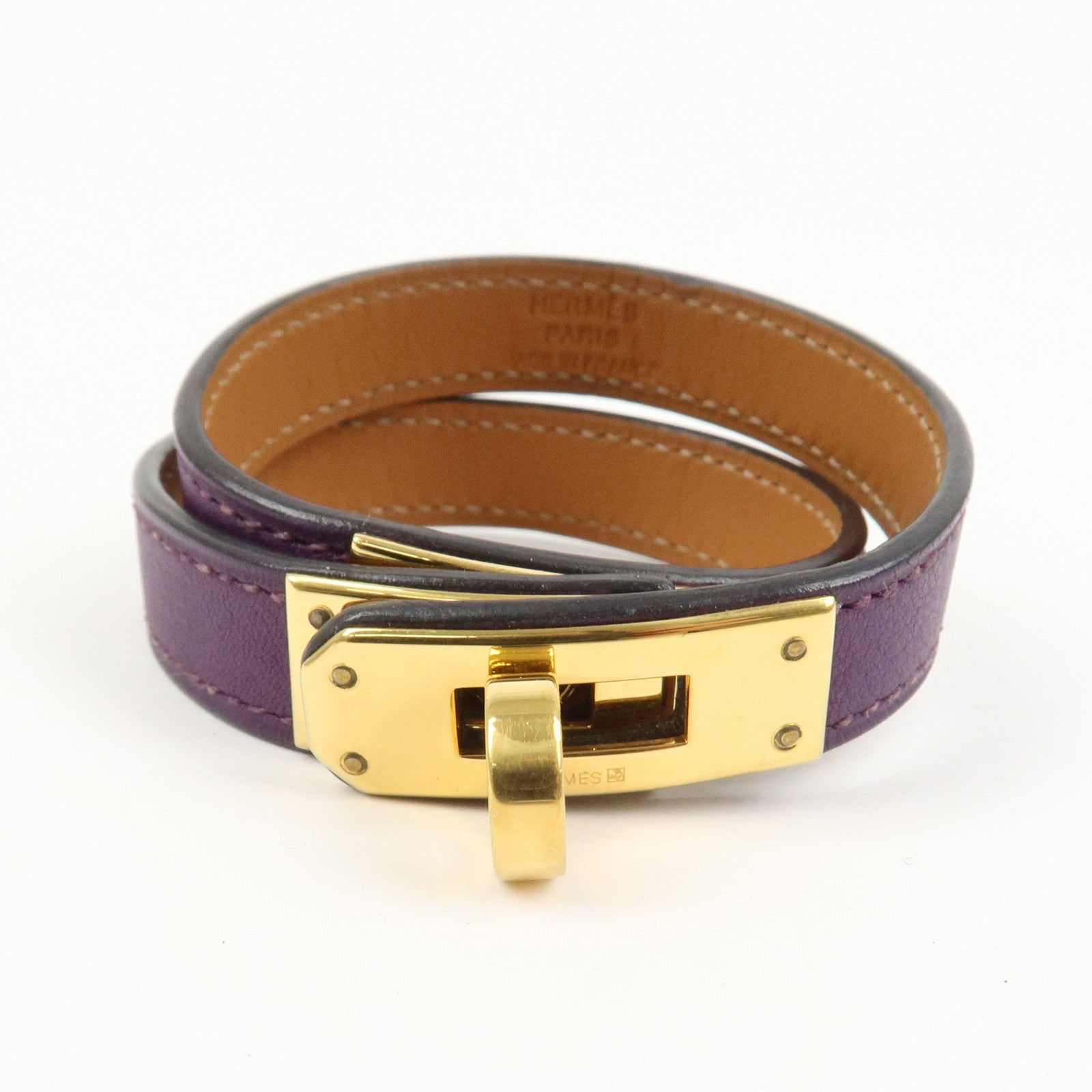 HERMES Leather Mini Kelly Double Tour Bracelet Q Stamped Purple
