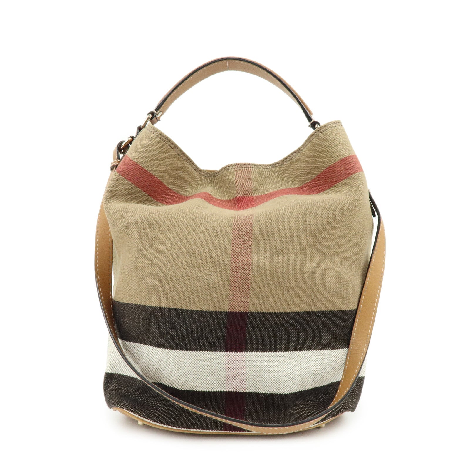 Burberry Canvas Leather 2Way Shoulder Hand Bag Plaid Beige Camel