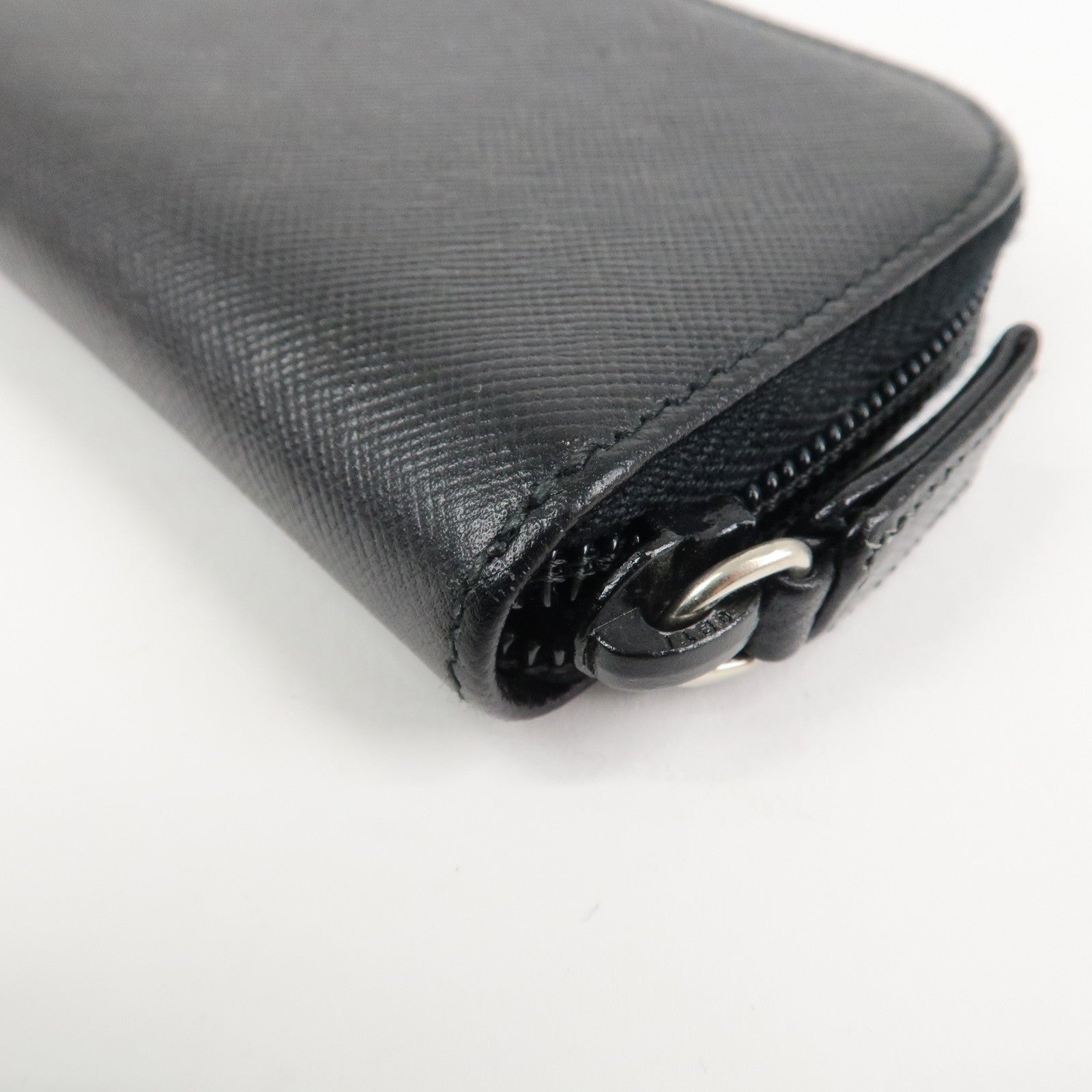 PRADA Triangle Logo Saffiano Leather Round Zippy Coin Case Black