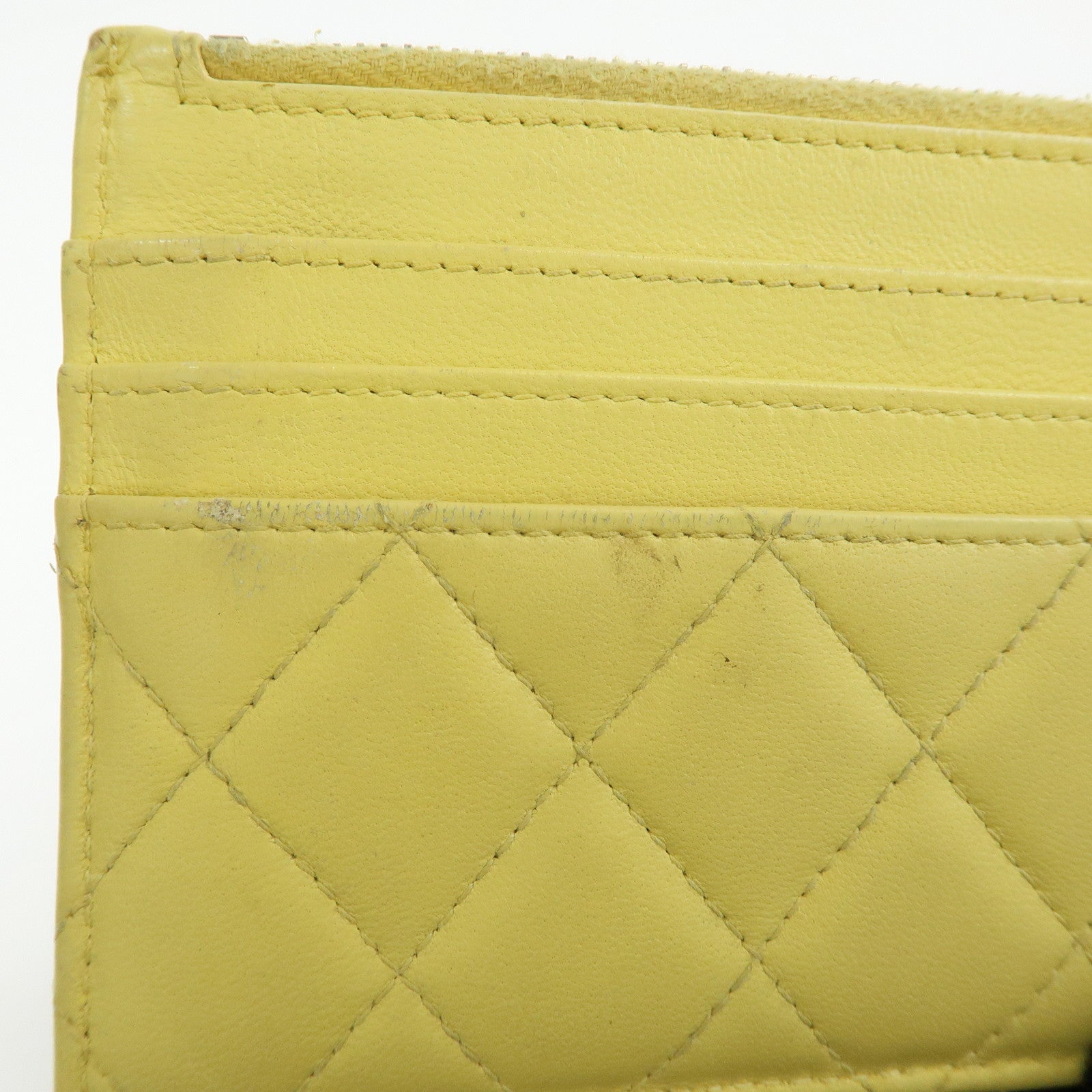 CHANEL Matelasse COCO Mark Lamb Skin Card Case Card Holder Yellow