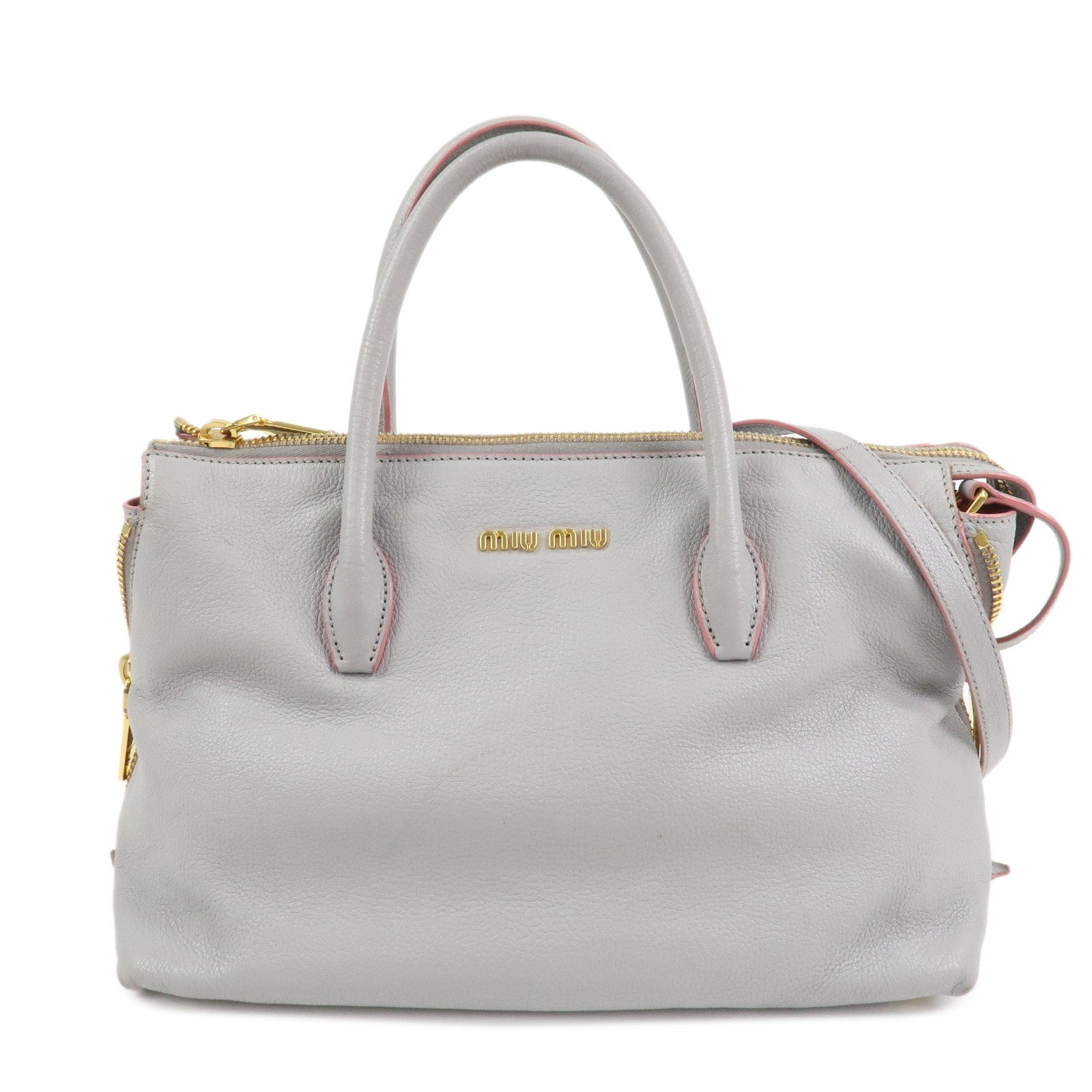 MIU MIU Madras Logo Leather 2WAY Bag Shoulder Bag Hand Bag 5BB016
