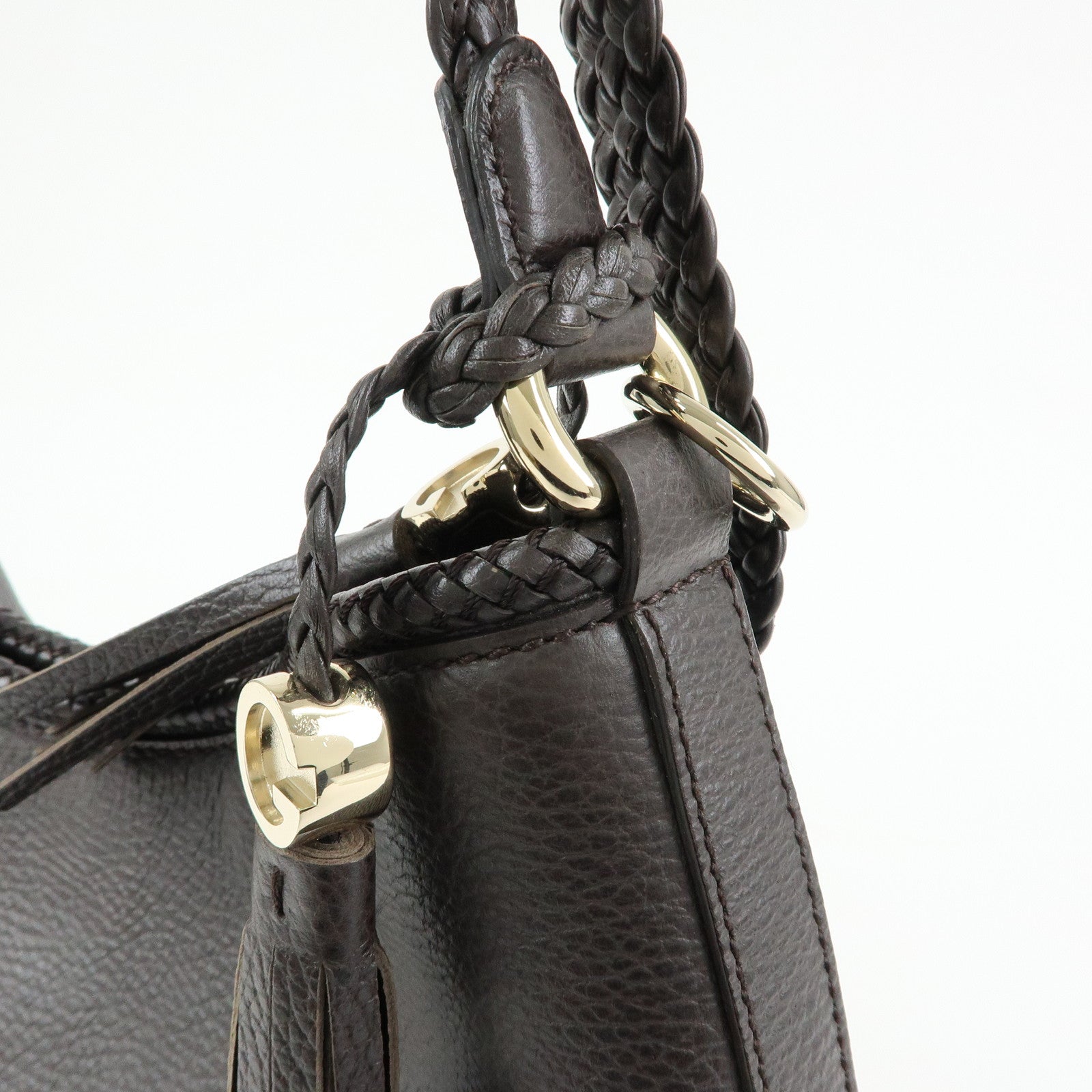 GUCCI Leather Tassel Shoulder Bag Hand Bag Dark Brown 336659