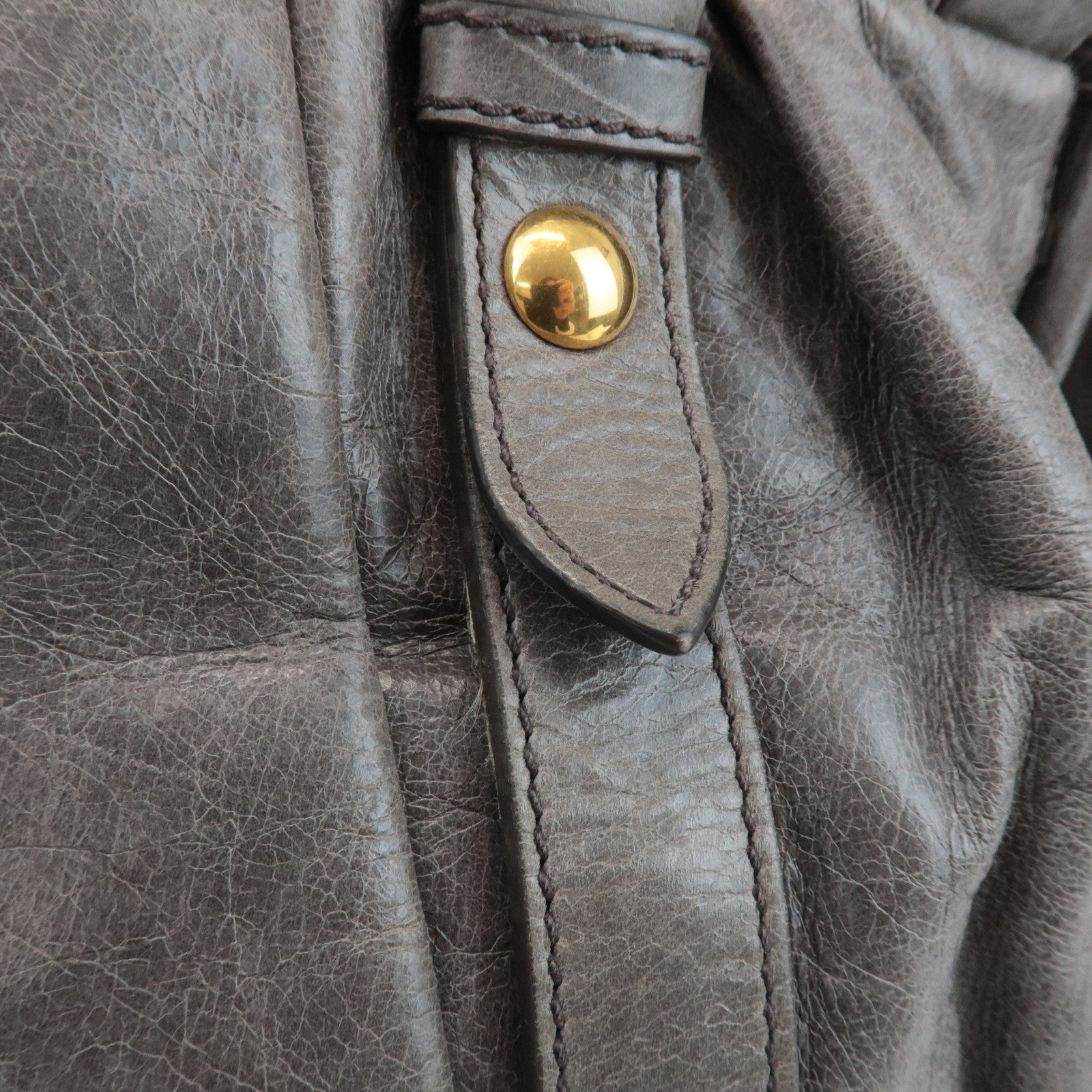 MIU MIU Leather 2Way Shoulder Bag Hand Bag Gray RT0383 Used