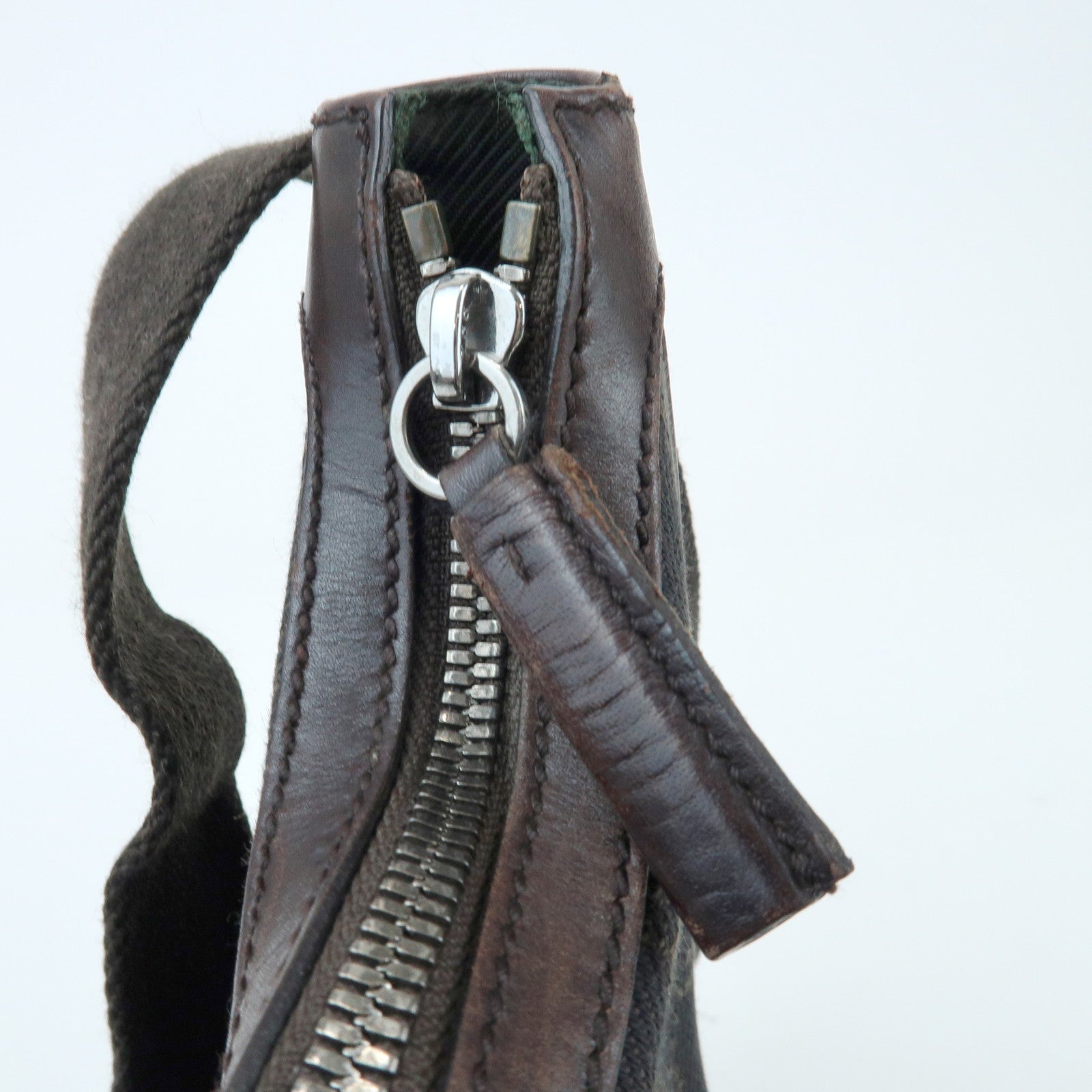 GUCCI GG Denim Leather Shoulder Crossbody Bag Dark Brown 101682