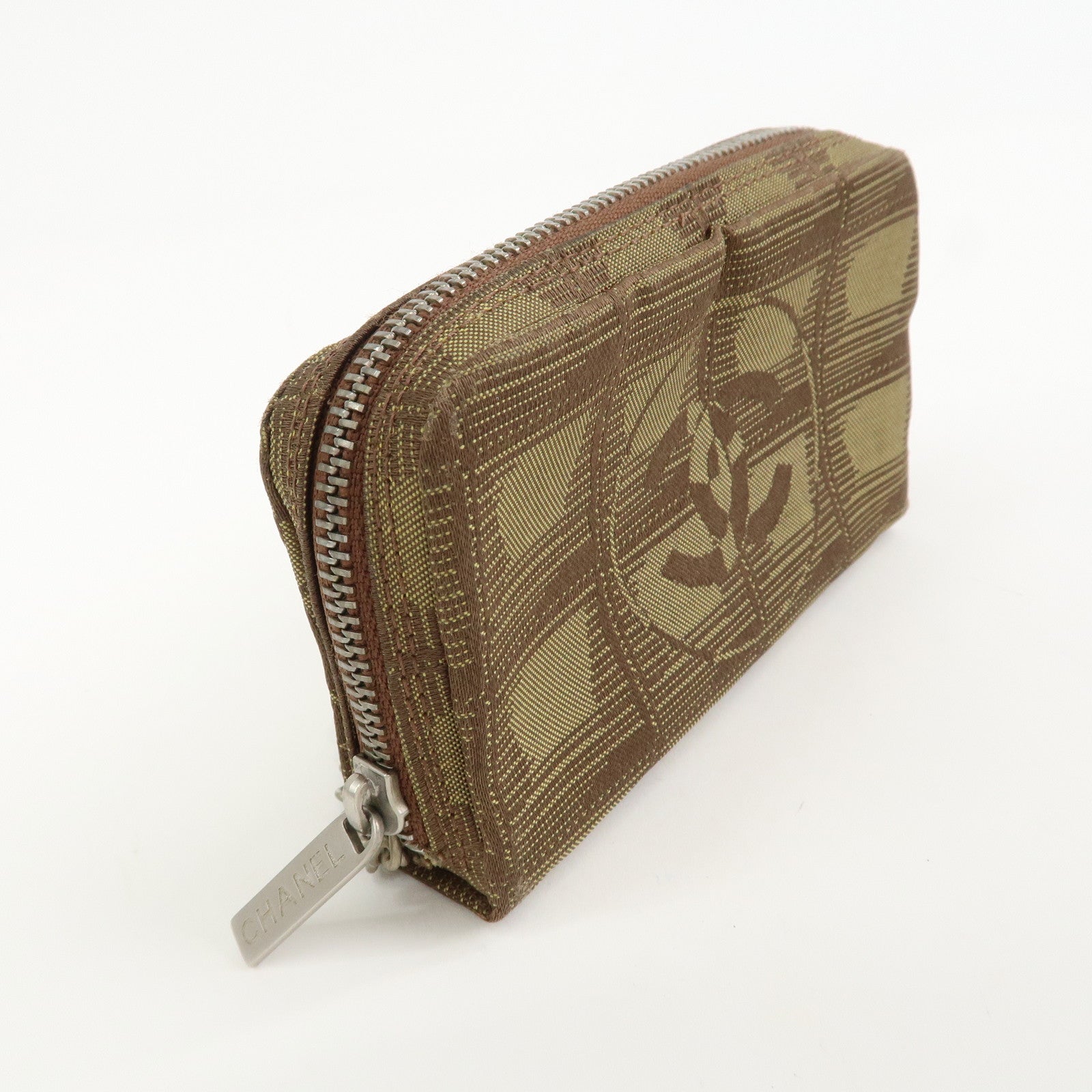 CHANEL New Travel Line Nylon Jacquard Cosmetic Pouch Khaki