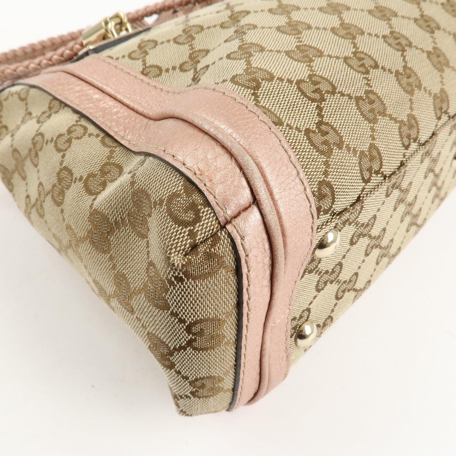 GUCCI Bamboo GG Canvas Leather 2Way Shoulder Bag Beige Pink 282300 Used