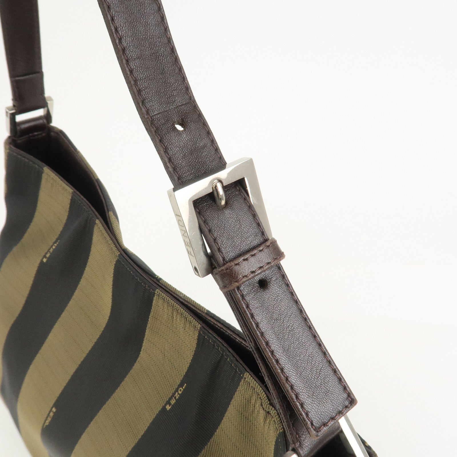 FENDI Pequin Logo Canvas Leather Shoulder Bag Hand Bag Brown 26652