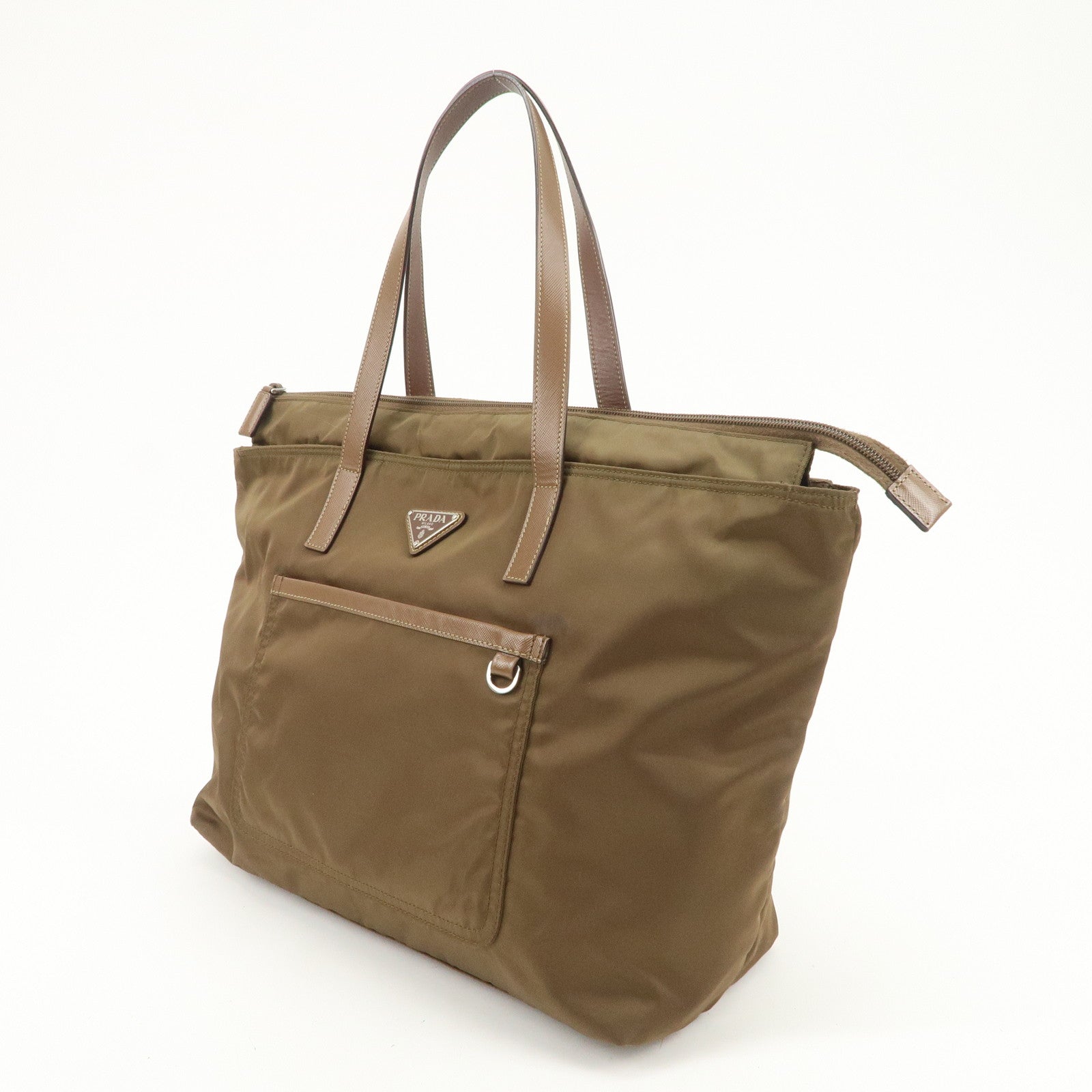 PRADA Triangle Logo Nylon Saffiano Leather Tote Bag Shoulder Bag