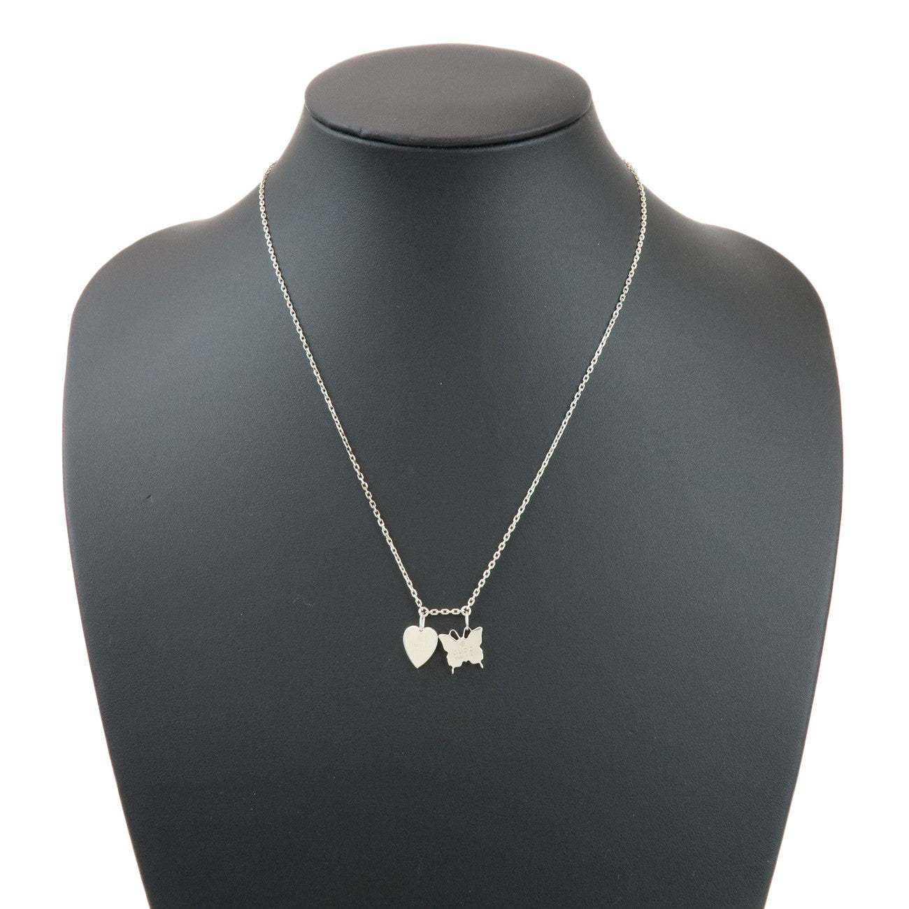 GUCCI Butterfly Heart Motif Necklace SV925 Silver 223983