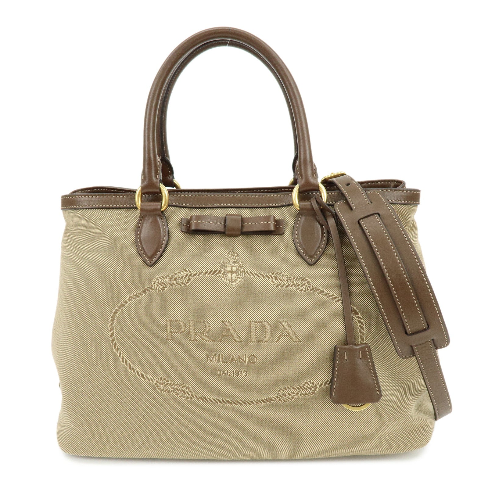 PRADA Triangle Logo Jacquard Leather 2Way Hand Shoulder Bag 1BA579
