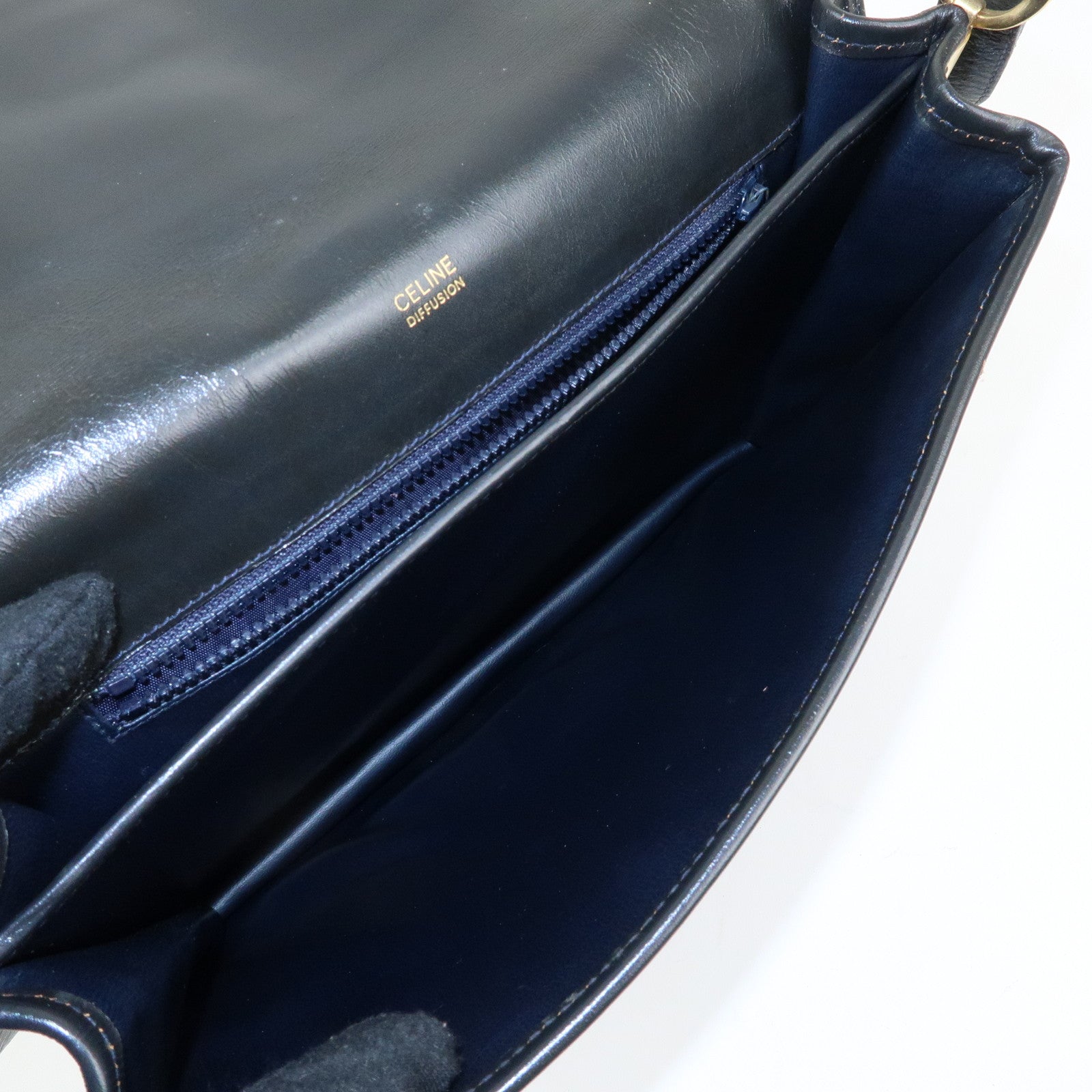 CELINE Macadam Suede Leather Shoulder Hand Bag Bag Navy