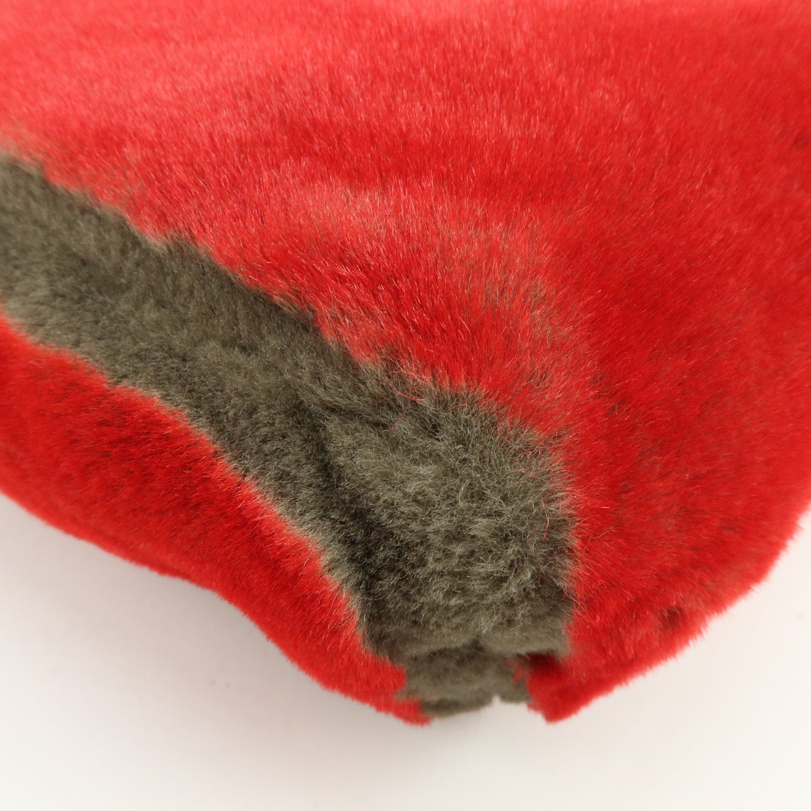 FENDI Fur Leather Tote Bag Hand Bag Shoulder Bag Red 321262900069