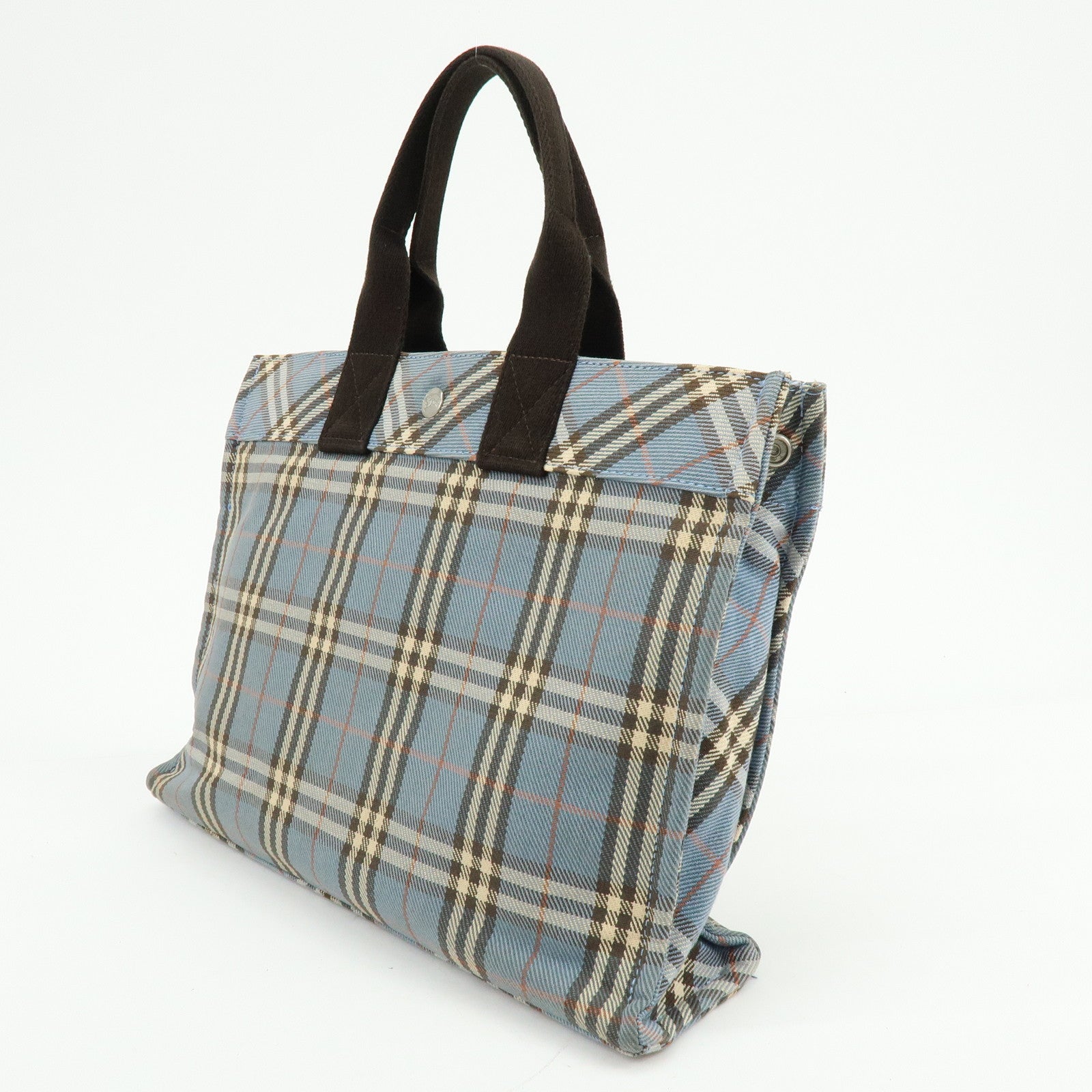 BURBERRY Blue Label Canvas Tote Bag Shoulder Bag Blue Brown
