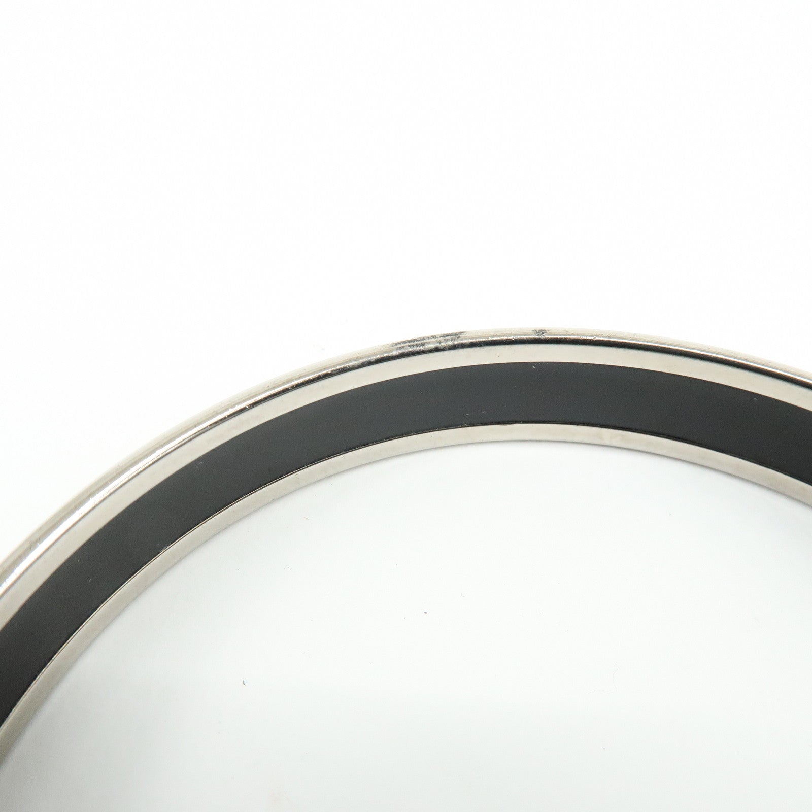 HERMES Email PM Silver Plated Bracelet Bangle Green Multicolor