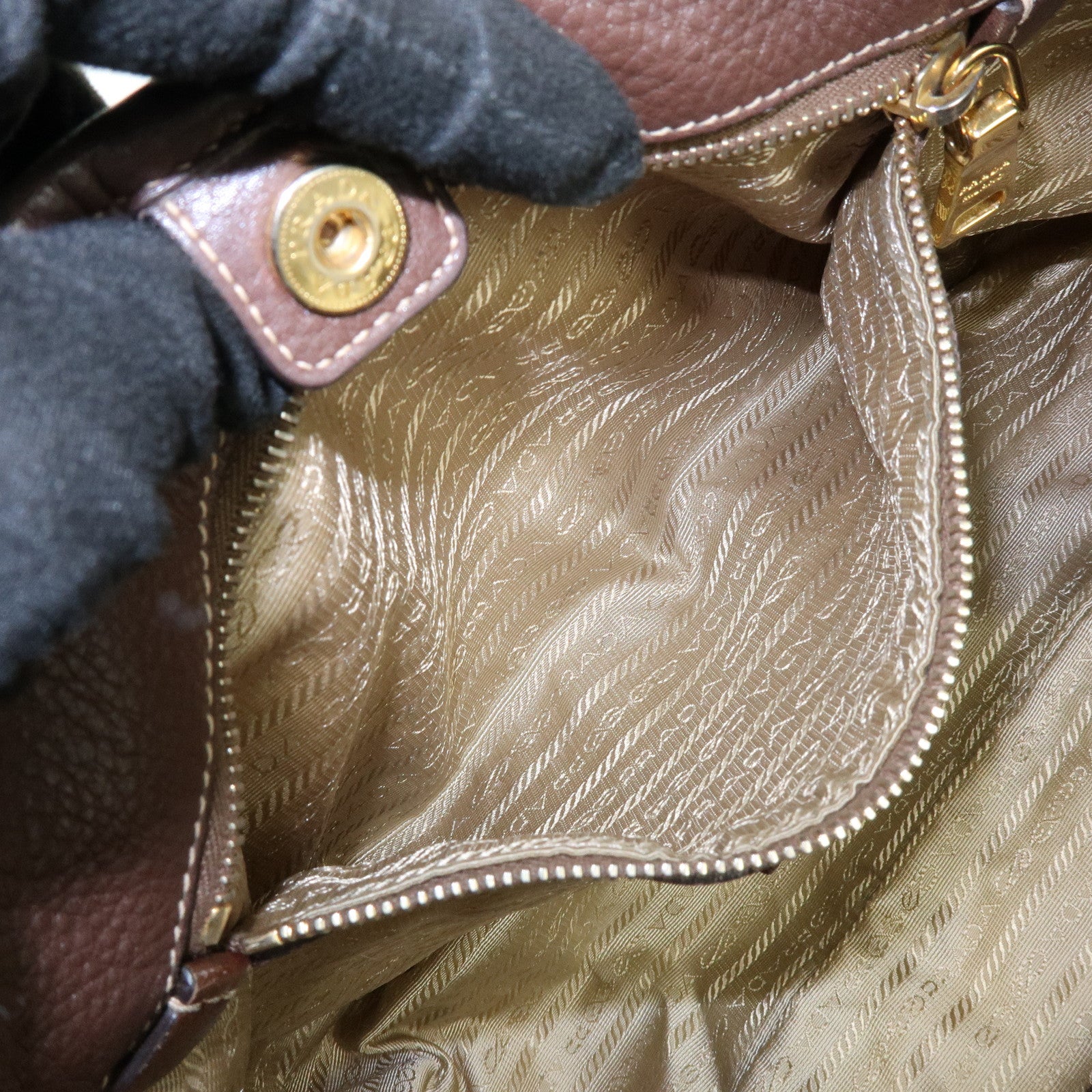 PRADA Logo Jacquard Leather Tote Bag Hand Bag Beige Brown