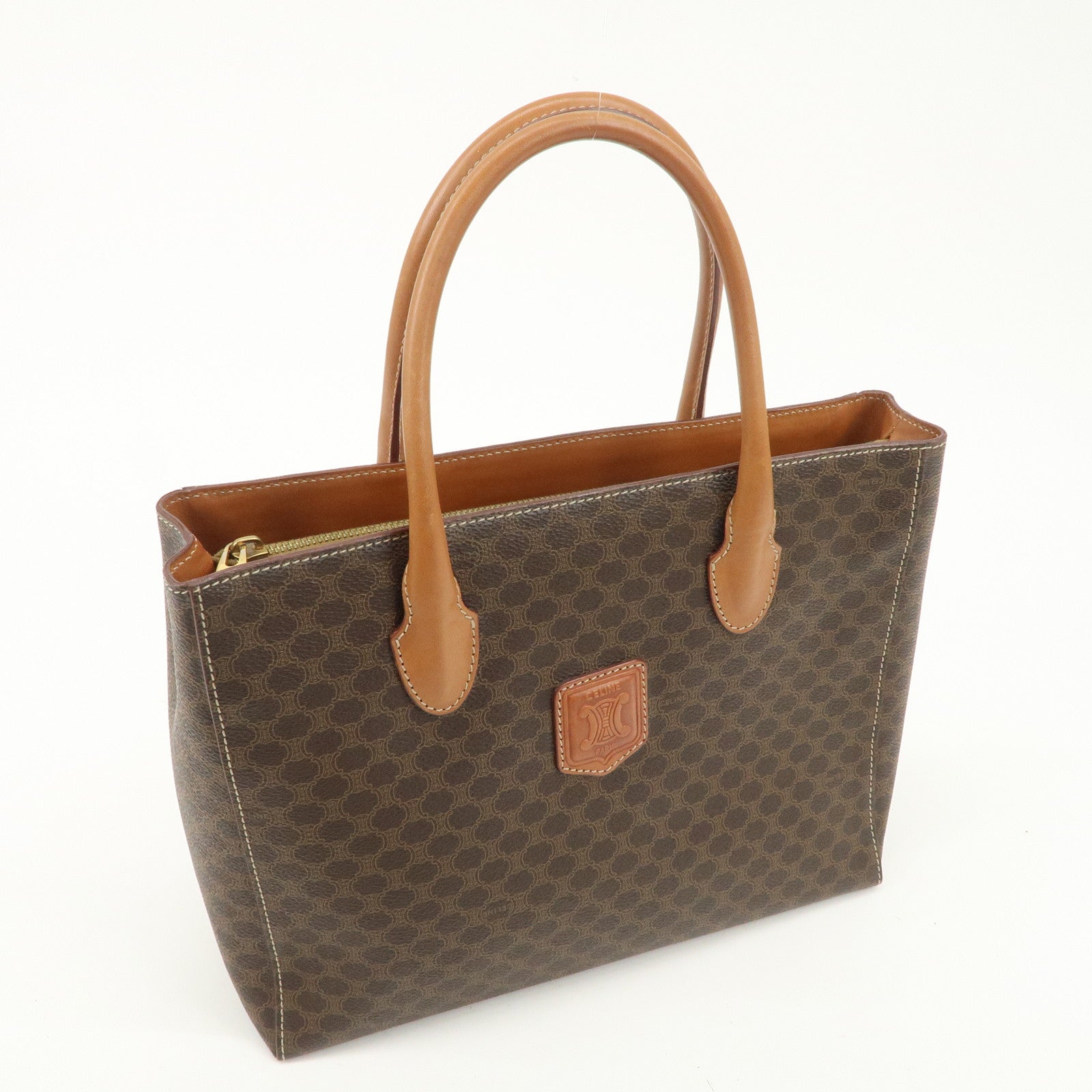 CELINE Macadam PVC Leather Tote Bag Hand Bag Brown