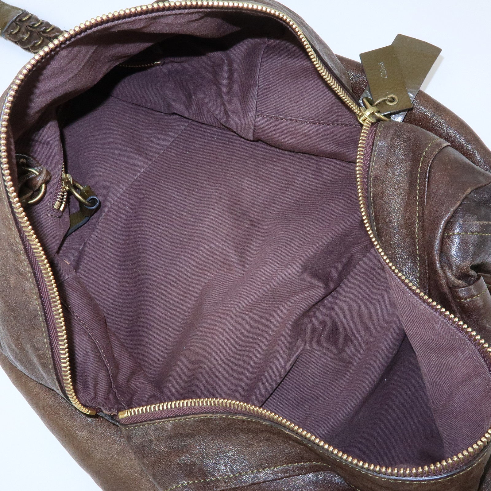 Chloe Leather Patent Leather Boston Bag Shoulder Bag Dark Brown