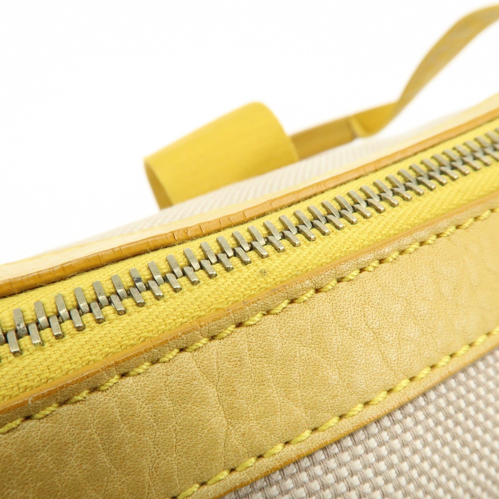 FENDI Zucca Canvas Leather Tote Bag Hand Bag Yellow Beige 8BN141MZH