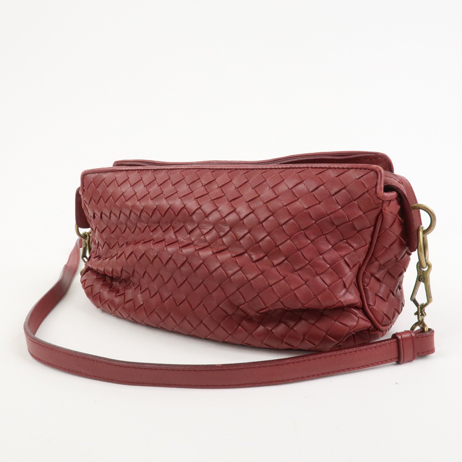 BOTTEGA VENETA Intrecciato Nappa Leather Shoulder Bag Wine Red
